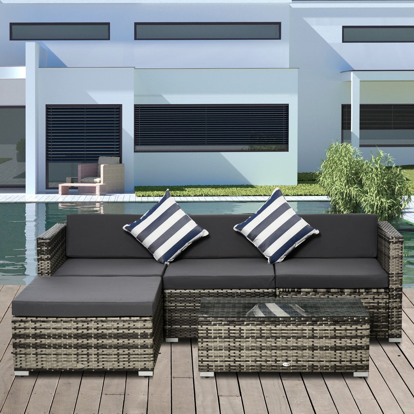 Rattan Garden Sofa Set, 4-Seater Wicker Sectional for Garden