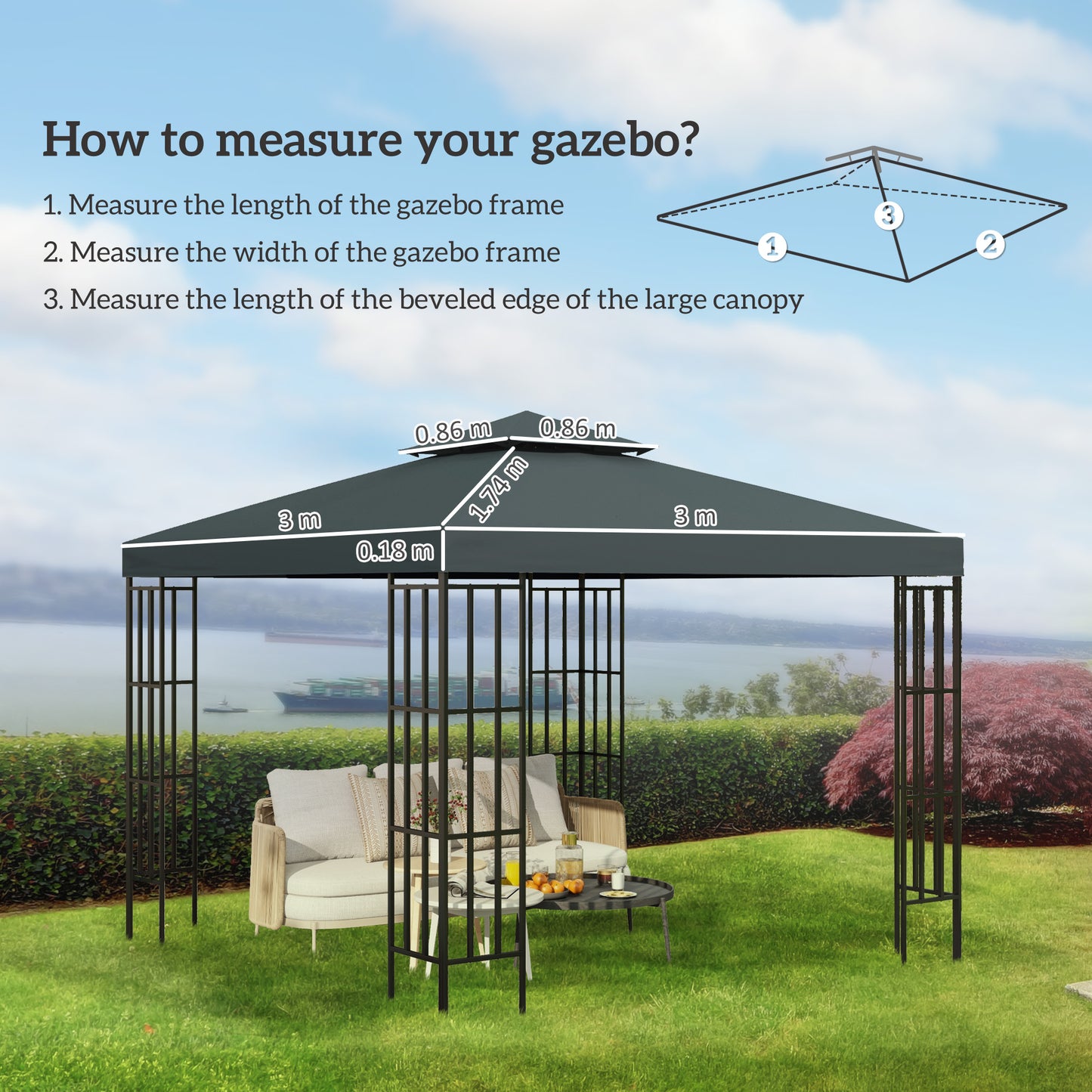 Gazebo Roof Replacement, for 3 x 3(m) Frames