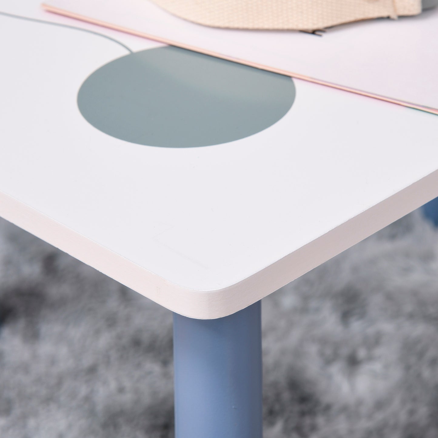3 Pcs Kids Table & Chairs Set w/ Wood Legs Safe Corners Cute Stars