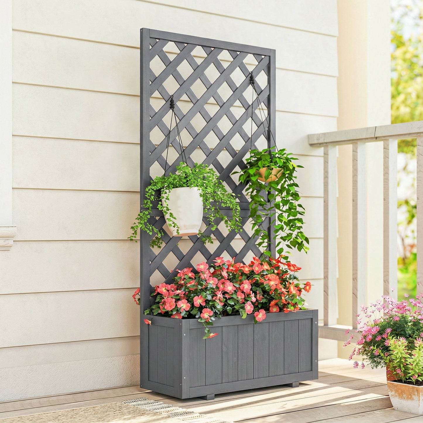 Wood Planter with Trellis for Climbing Plants, Raised Bed