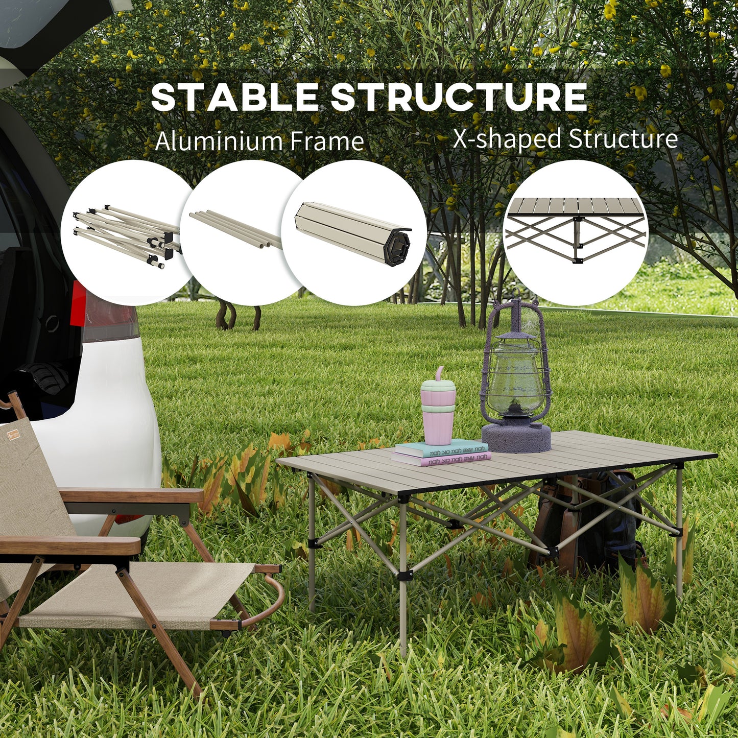 Two-Seater Portable Aluminium Table, with Roll-Up Tabletop and Bag