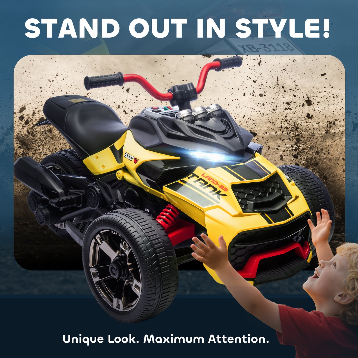 12V Kids Electric Ride On Car with 3 Wheeler, MP3 Player, Horn
