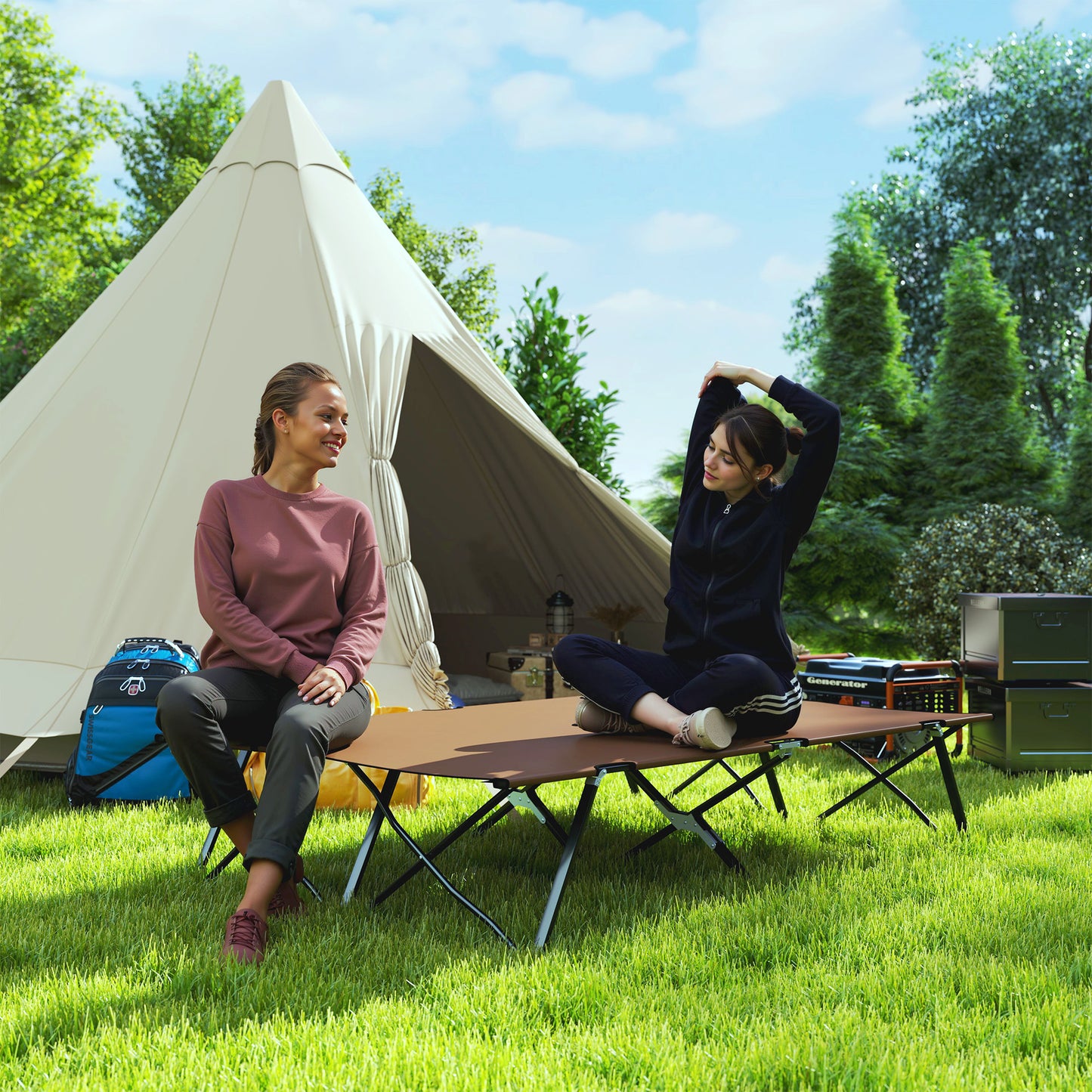 Double Camping Cot Bed, with Bag