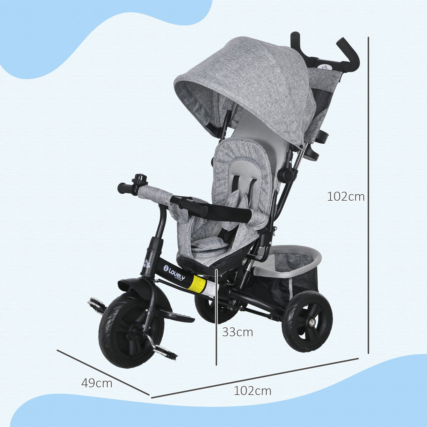 6 in 1 Kids Trike with Parent Handle, Canopy, 5-point Seat Belt (4)