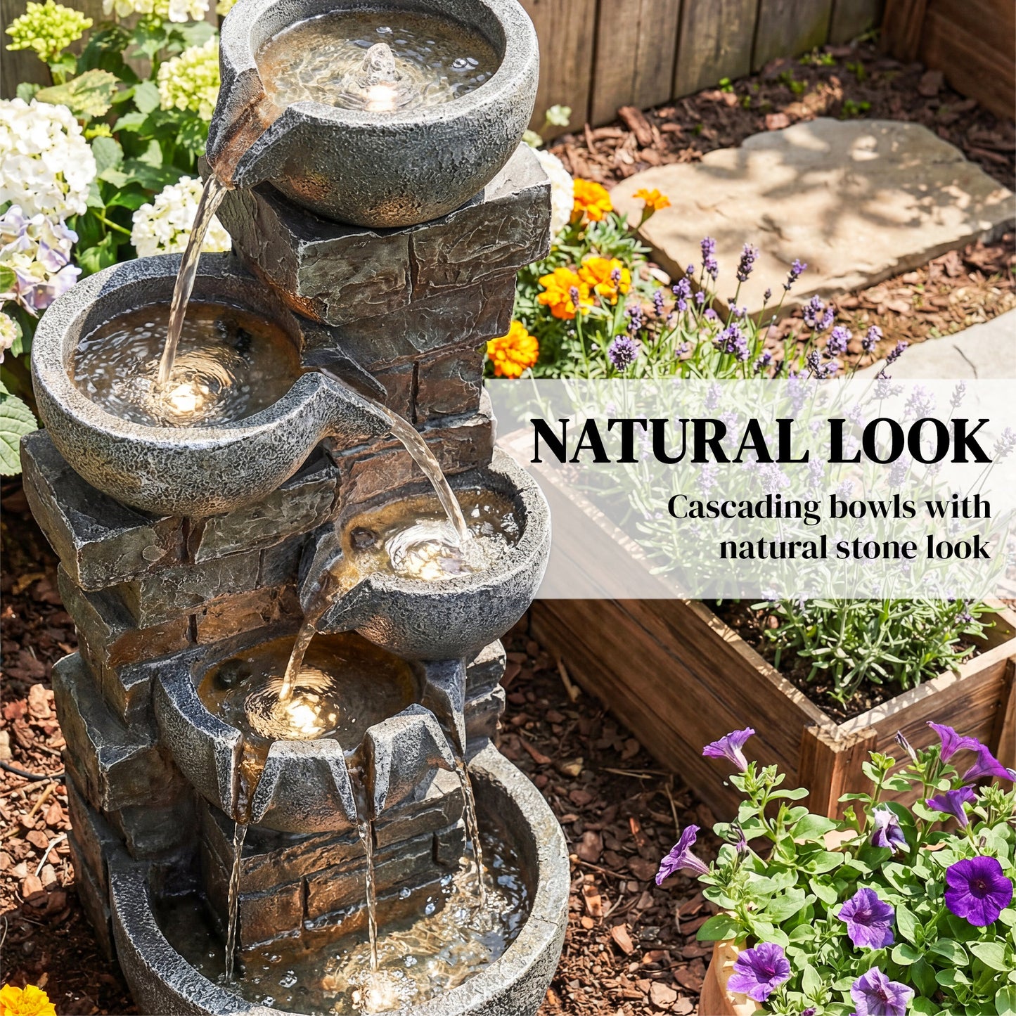 Outdoor Water Fountain with LED Lights