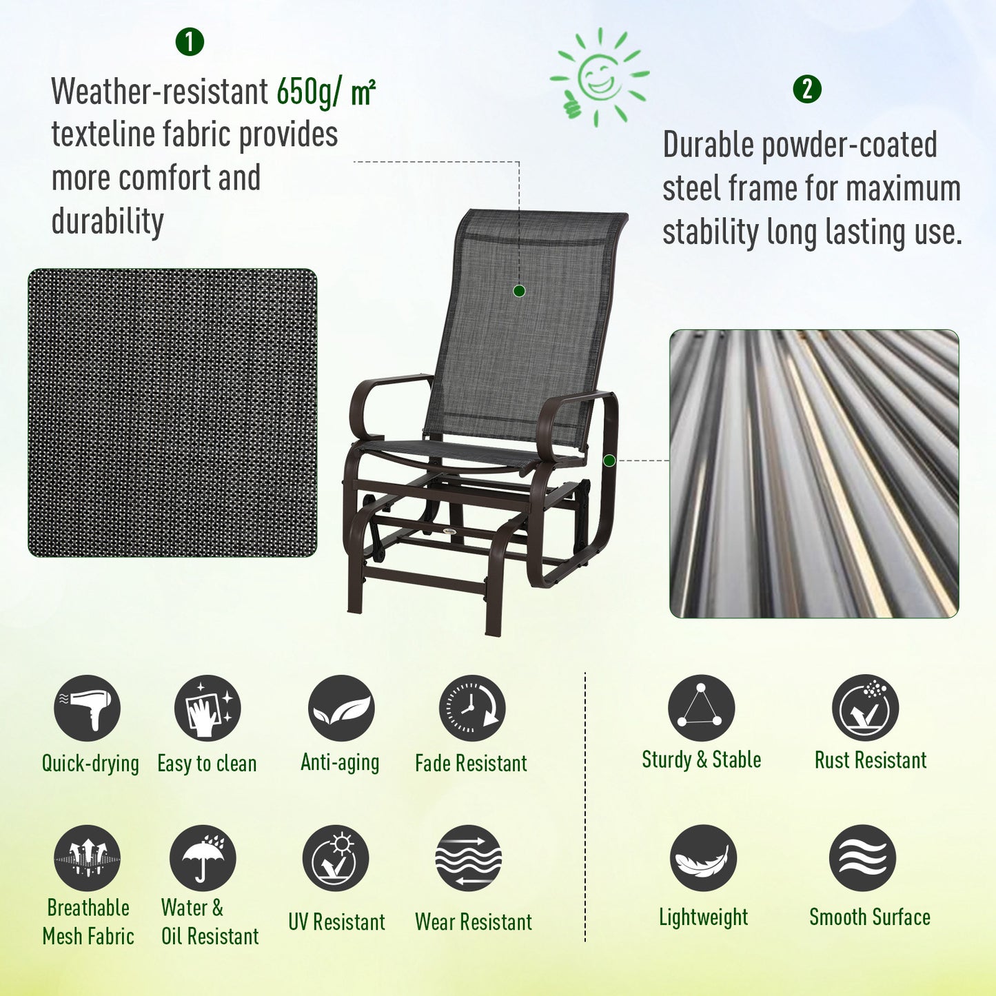 3 Pieces Garden Gliding Chair Set