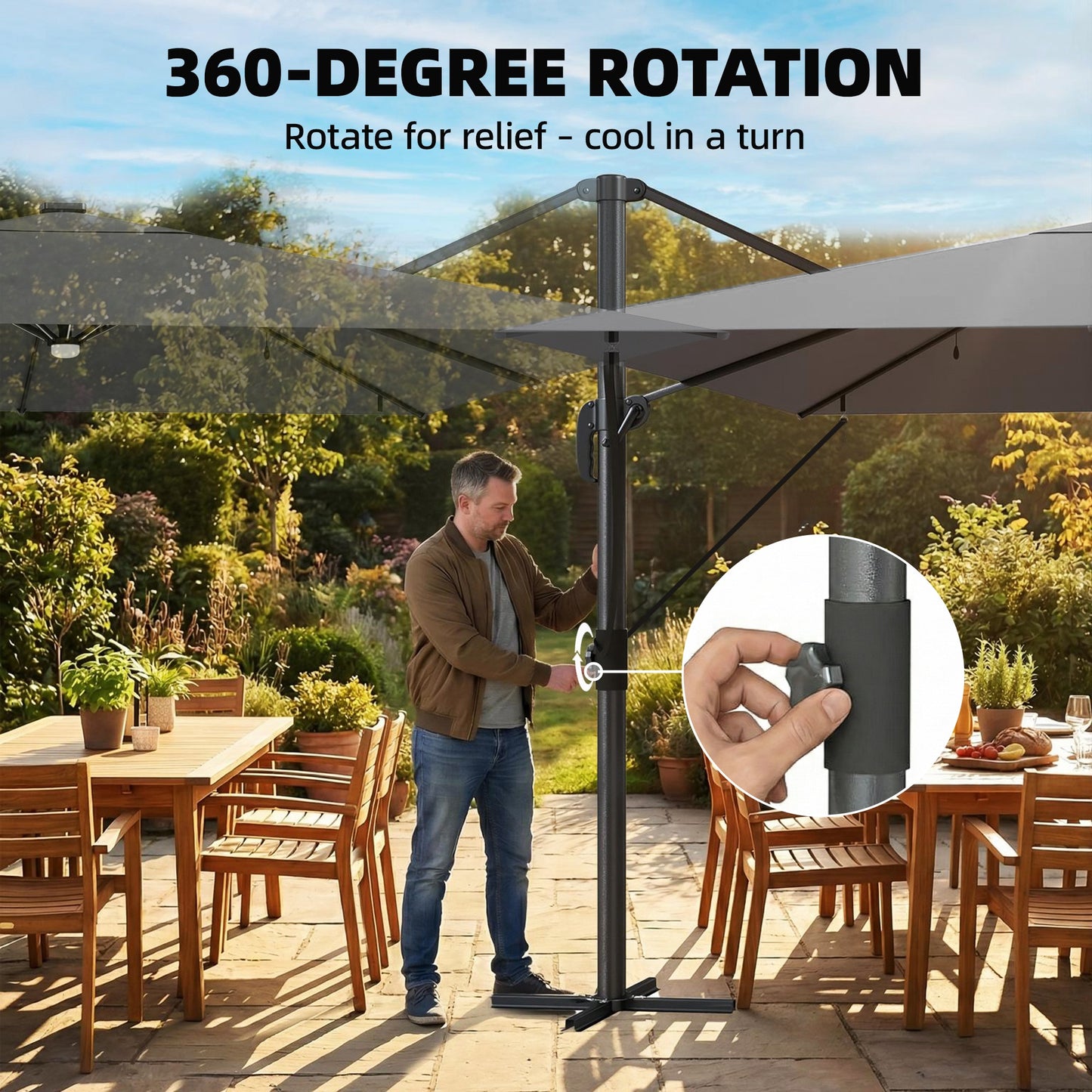 3 x 3 m Garden Cantilever Parasol with Light, Cover