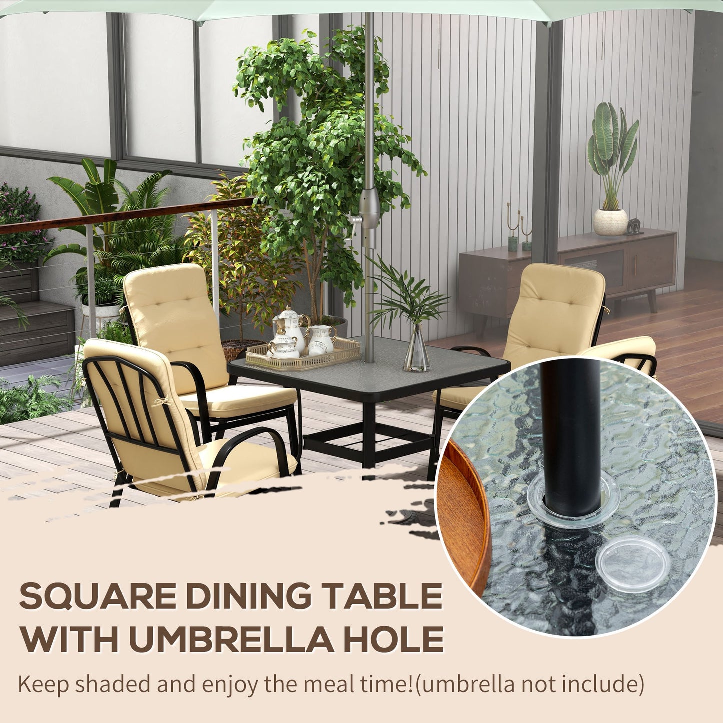 5 Pieces Outdoor Square Garden Dining Set w/ Tempered Glass Dining