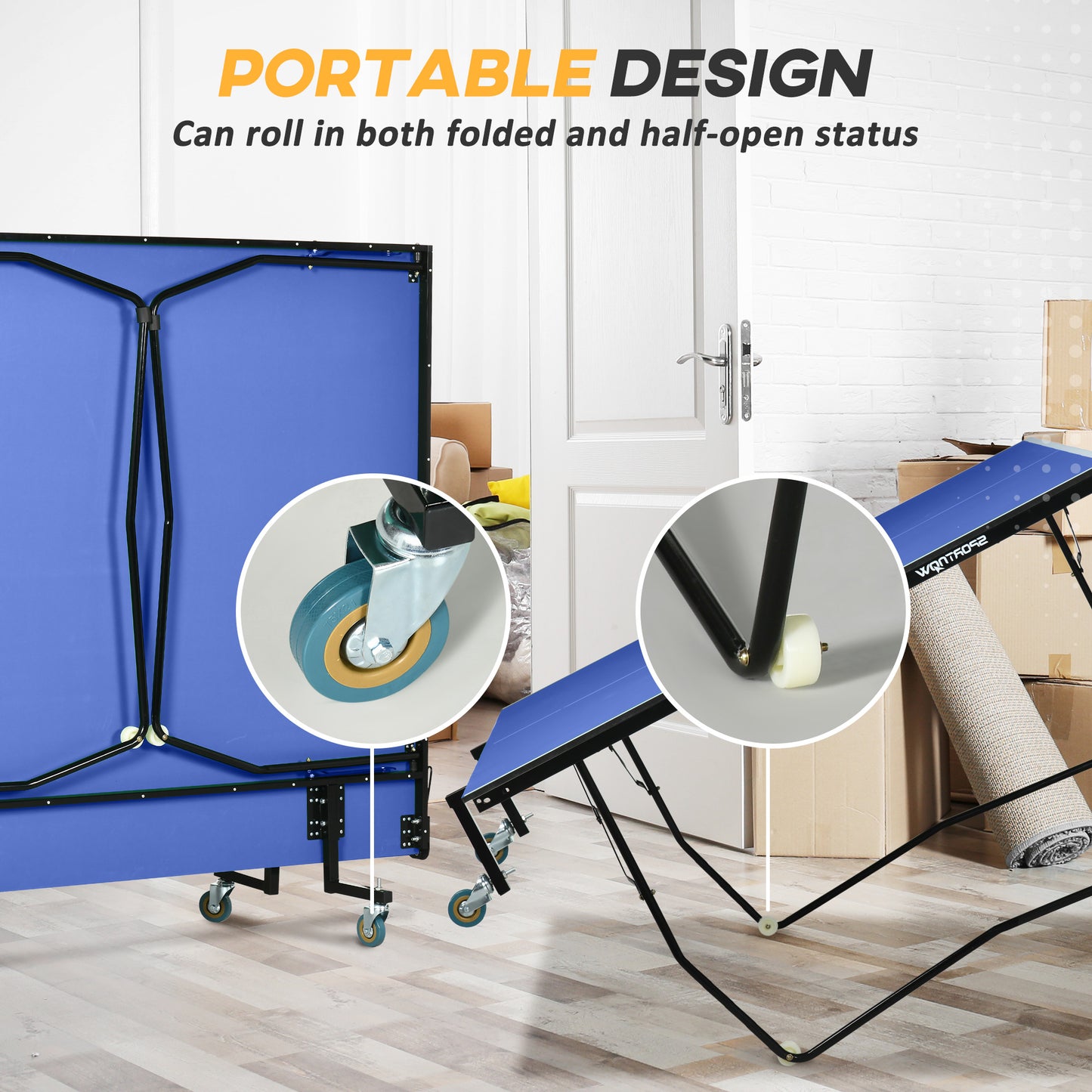 9FT Folding Tennis Table, with 8 Wheels, for Indoor Use