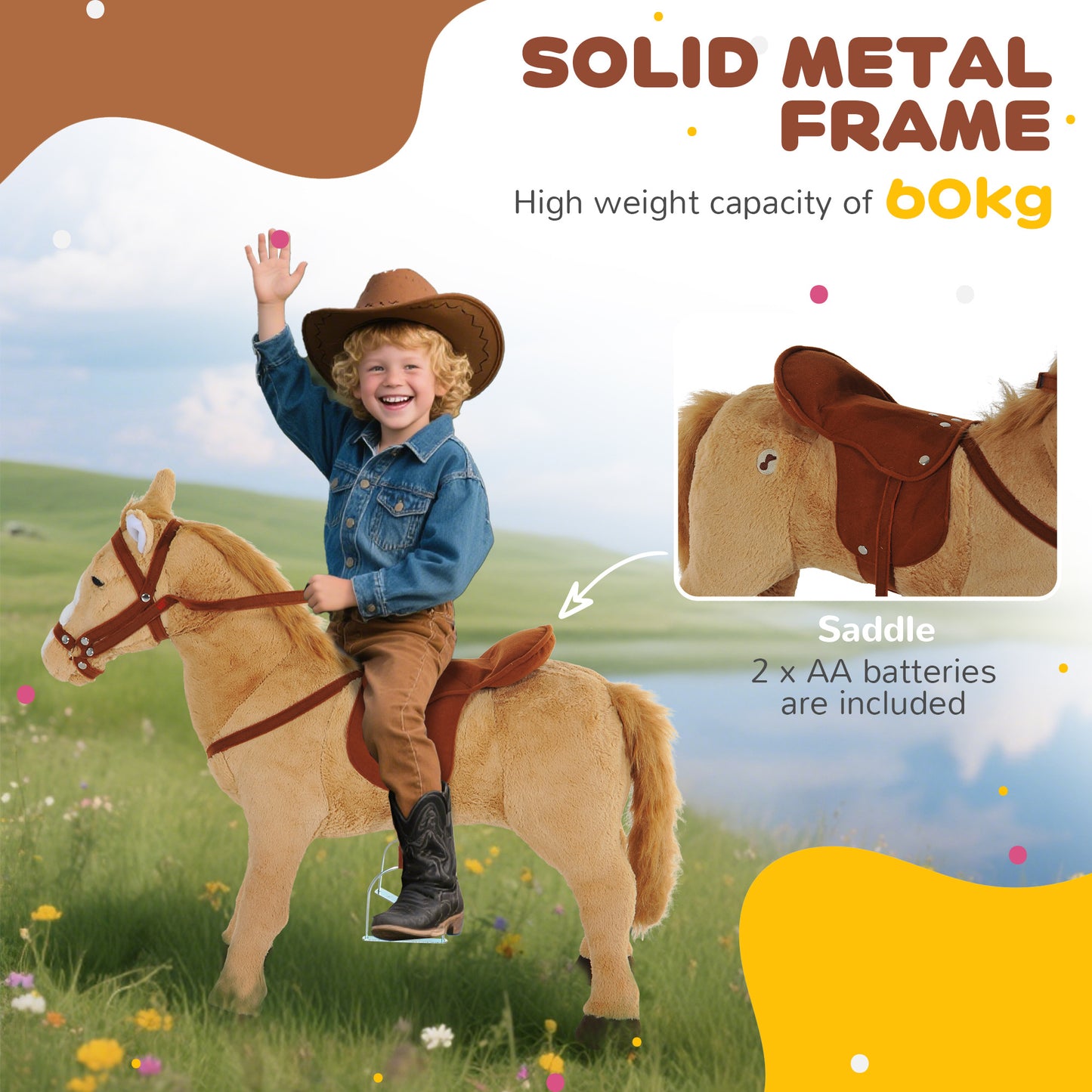 Kids Ride On Standing Horse Cuddly Toy Children Plush Soft Pony