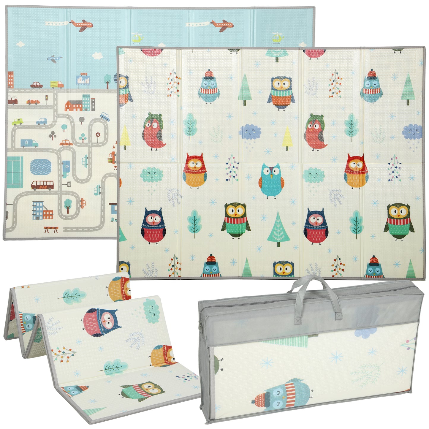 Foldable Baby Plat Mat Double Sided, Kids Floor Mat for Crawling