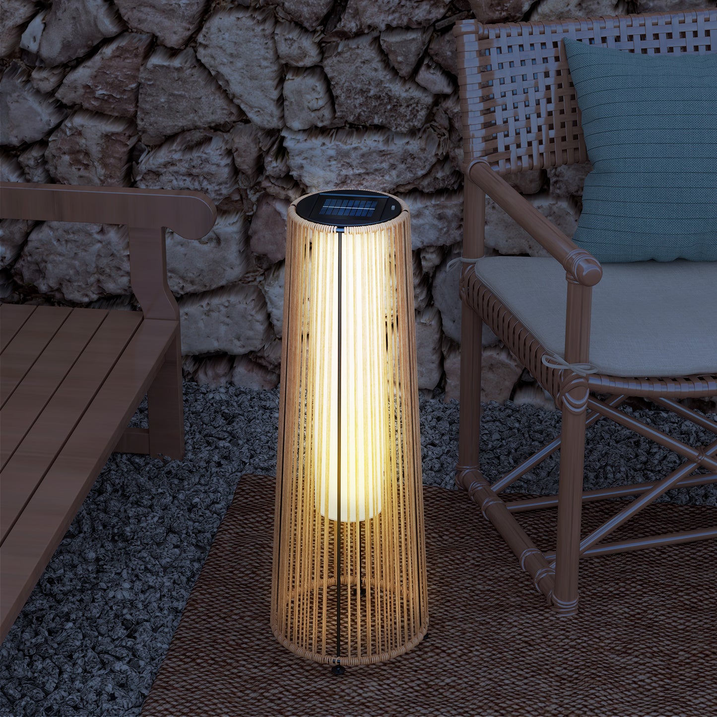 Patio Garden Solar Powered Lights Woven Resin Wicker Lantern Auto