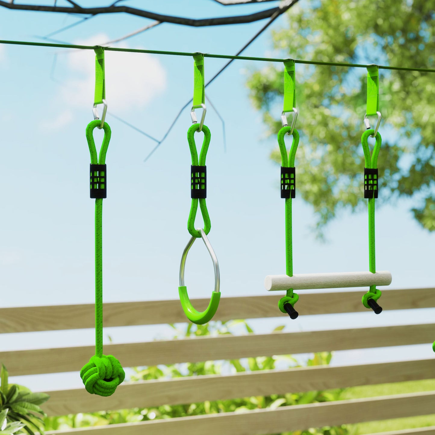 Obstacle course for Kids, with 10-Piece Slackline Kit