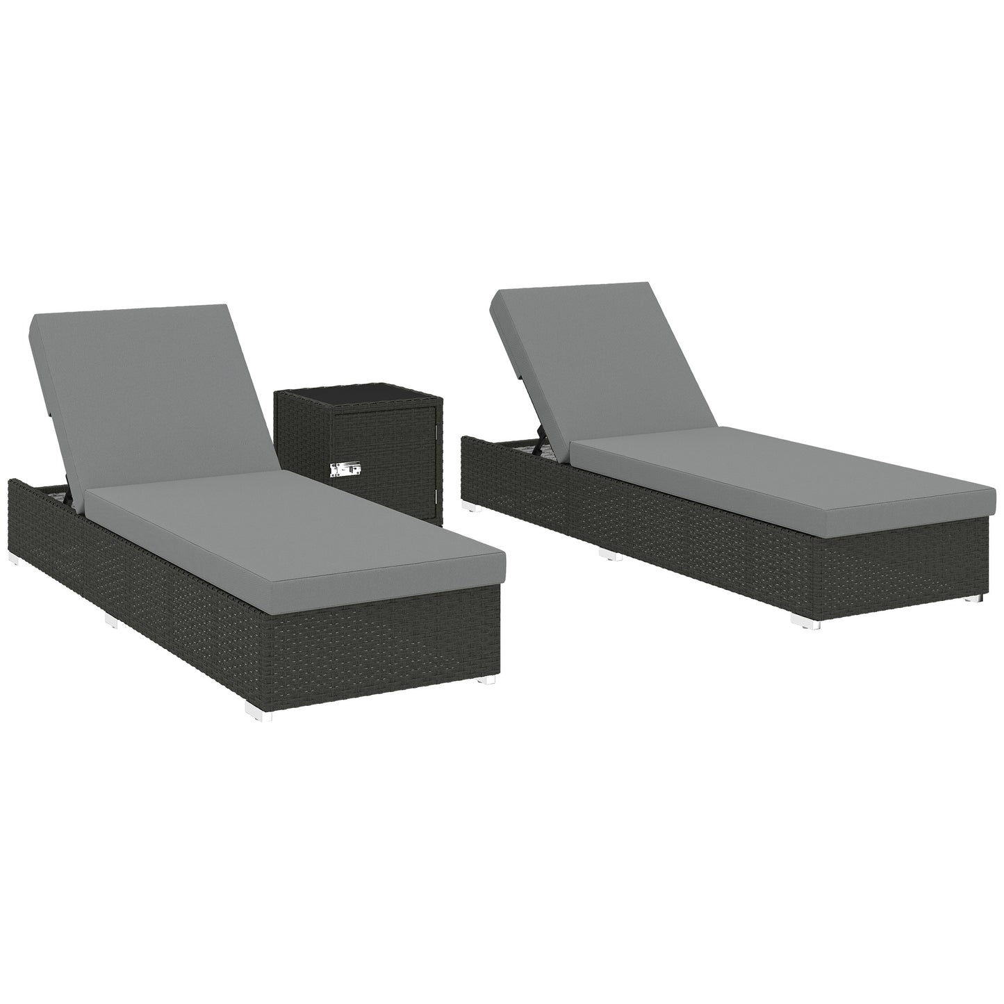 Rattan Sun Loungers Set of 2 with Side Table