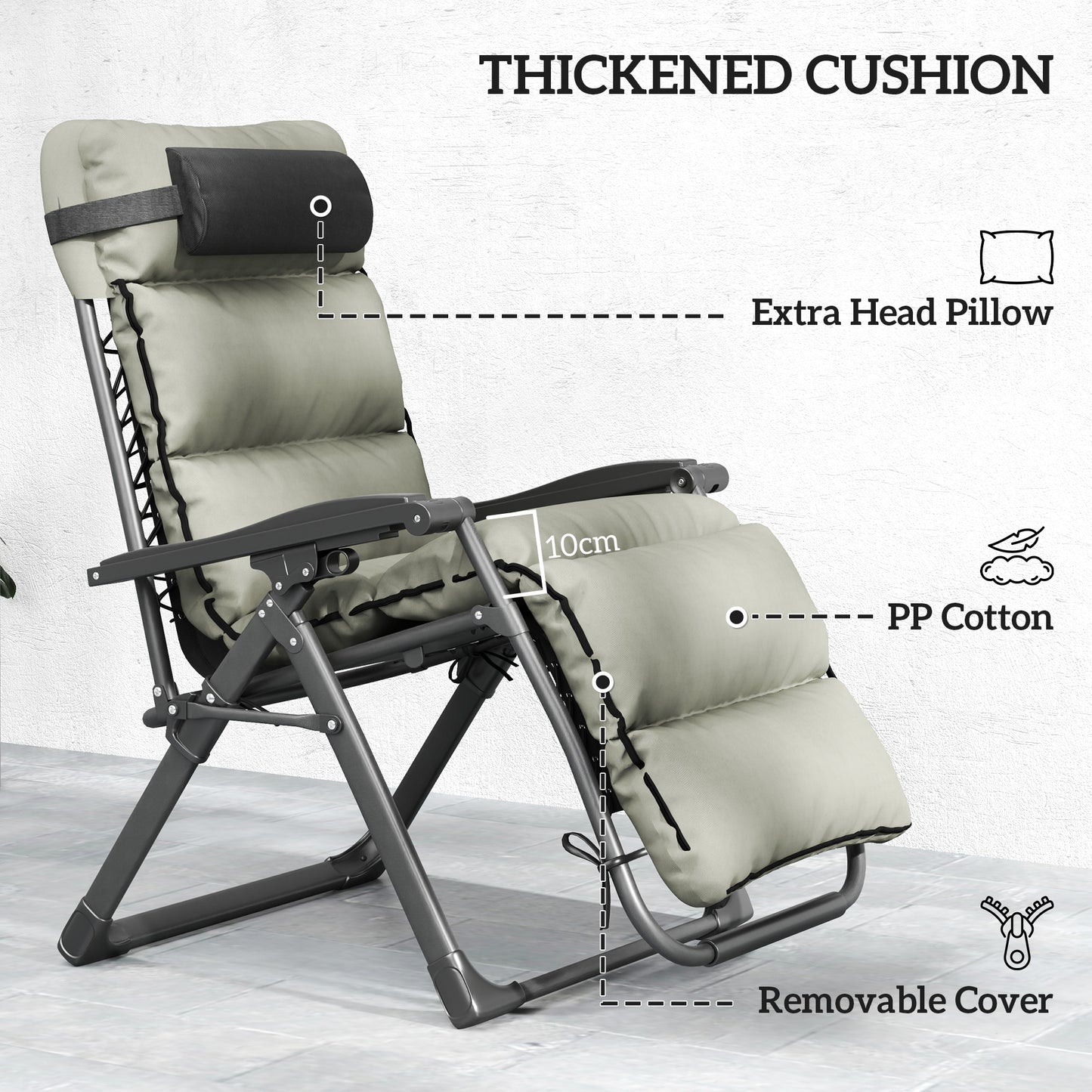 Set of Two Reclining Sun Loungers, with Cushion
