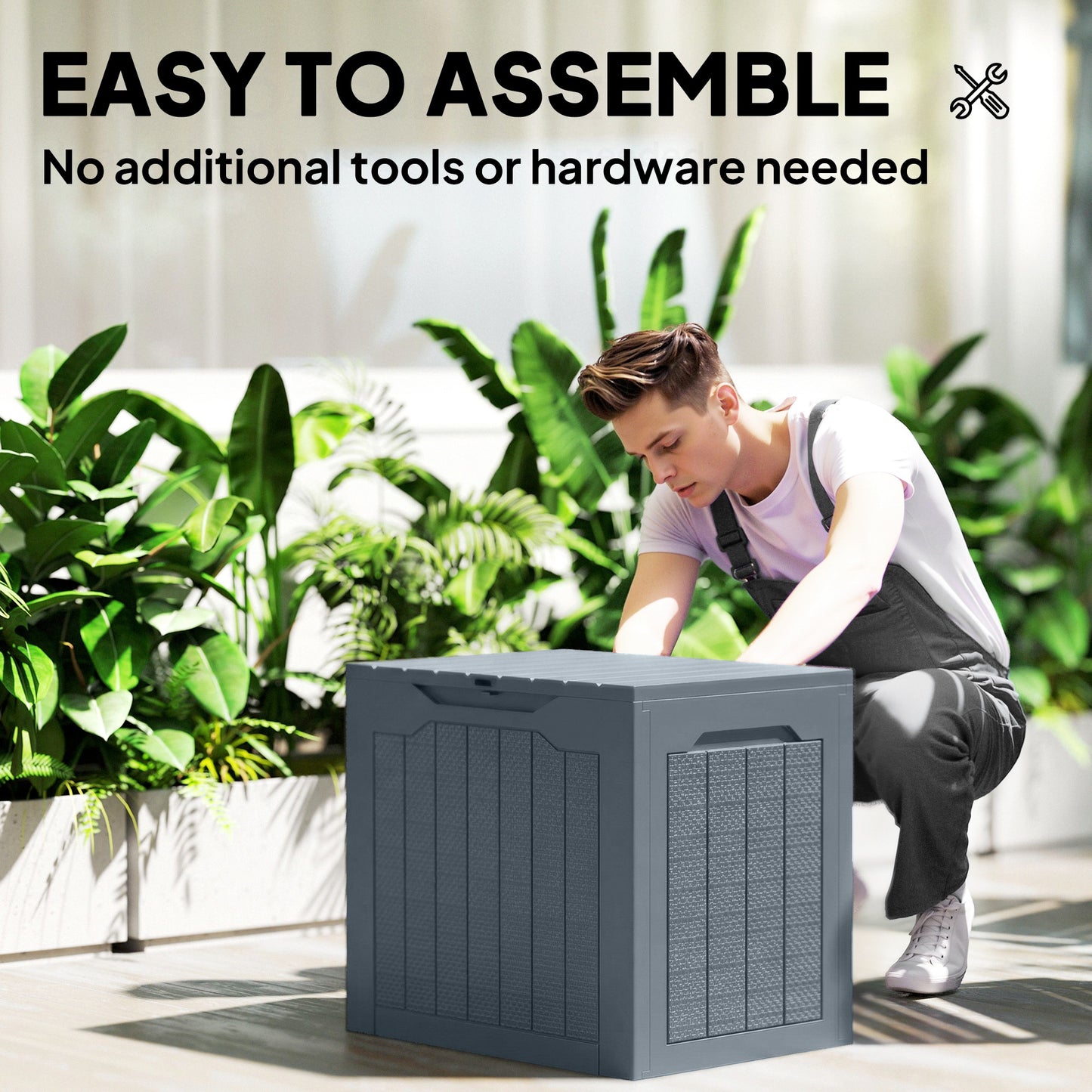 93L Plastic Garden Storage Box, Outdoor Storage Box with Handles