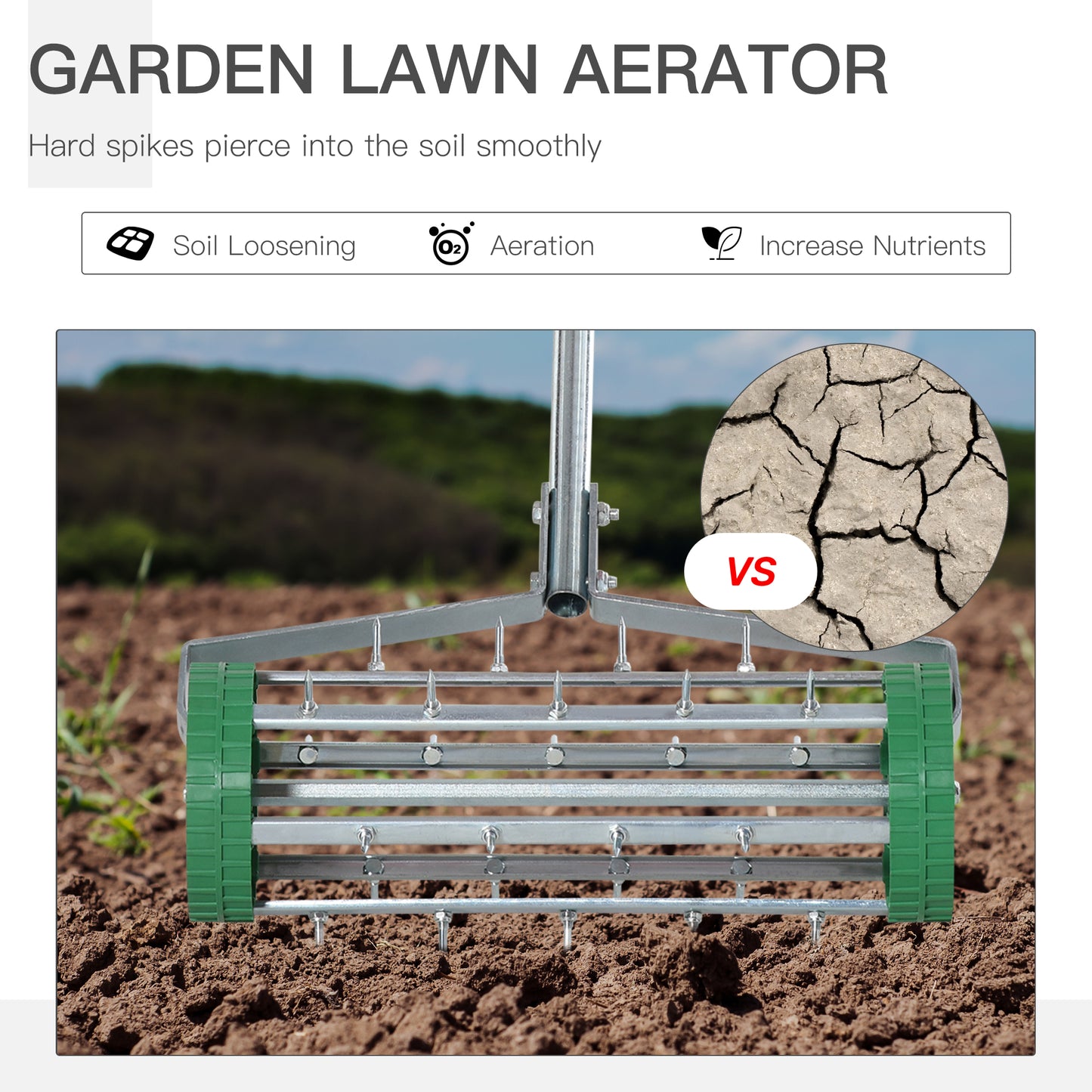 Garden Rolling Lawn Aerator Heavy Duty Steel Grass Roller w/