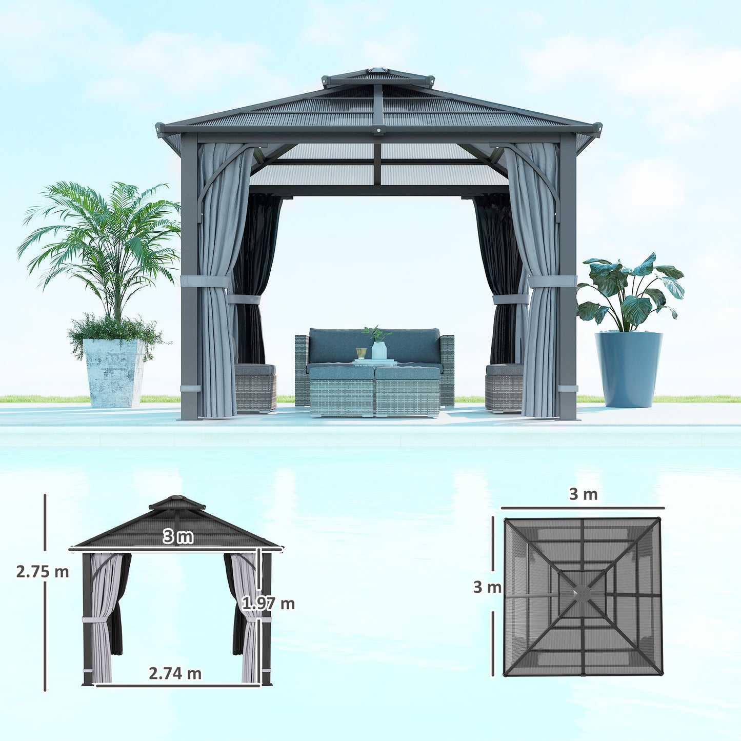 3 x 3(m) Hardtop Gazebo Canopy