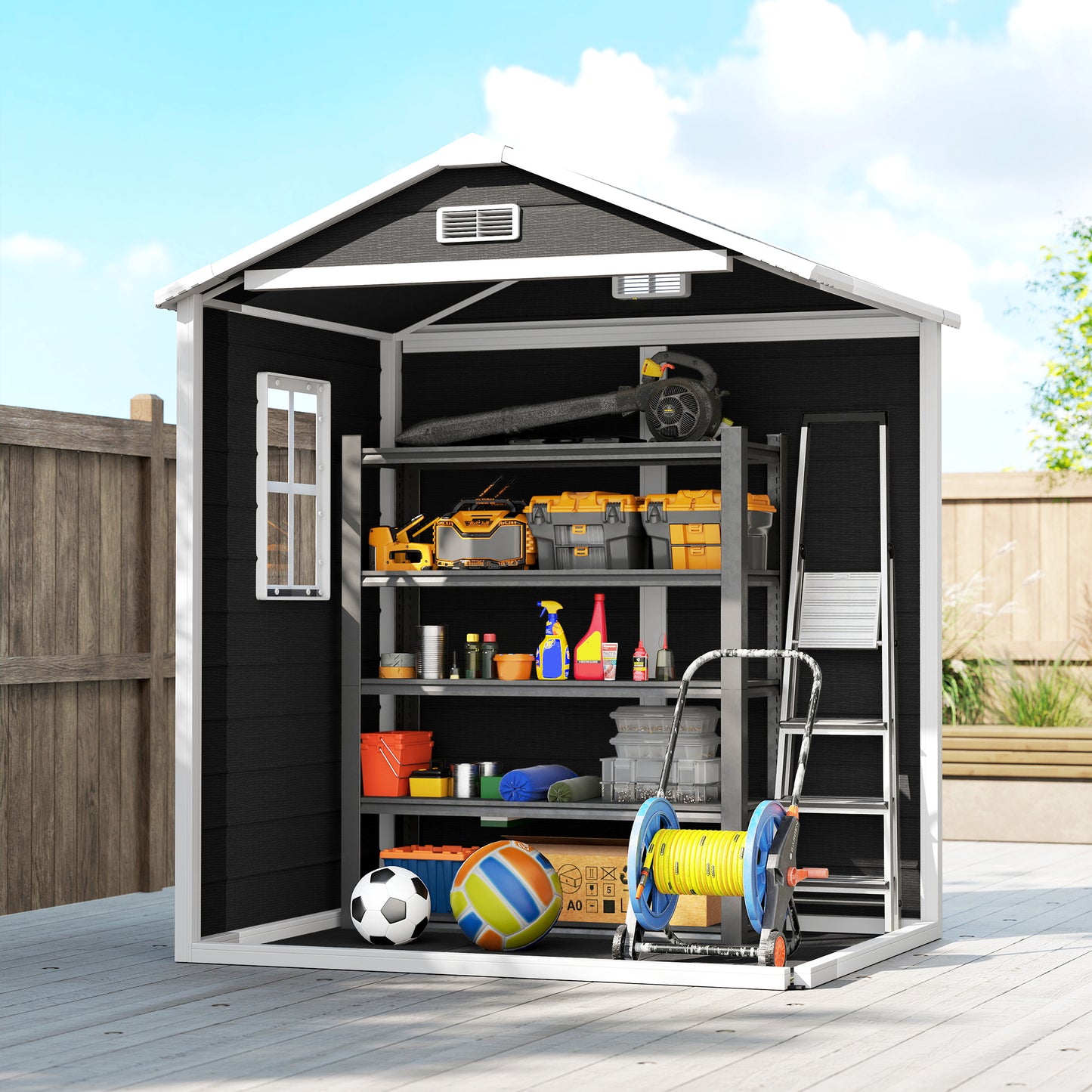 6'x4.5' Garden Storage Shed, Lockable Garden Shed with Double Doors