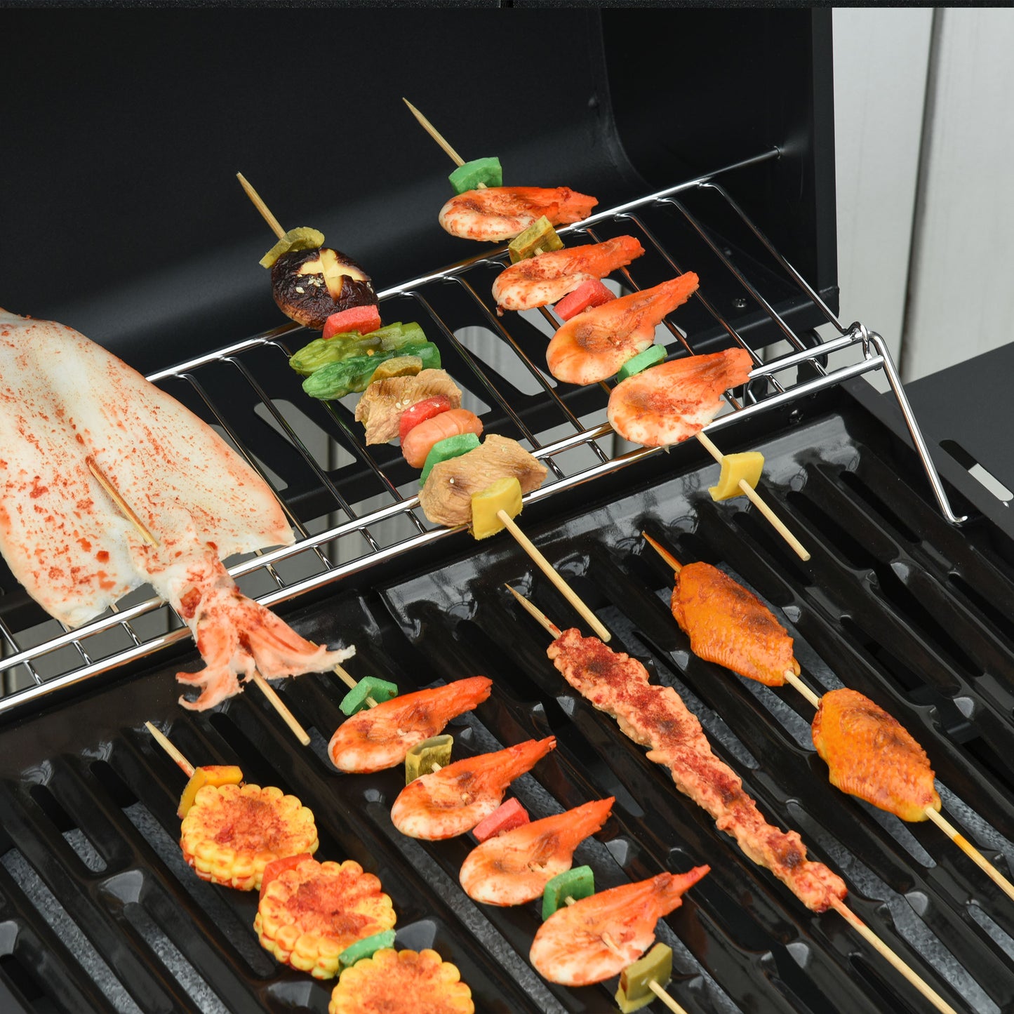 3+1 Burner Gas BBQ Grill, Outdoor Barbecue Trolley with Wheels