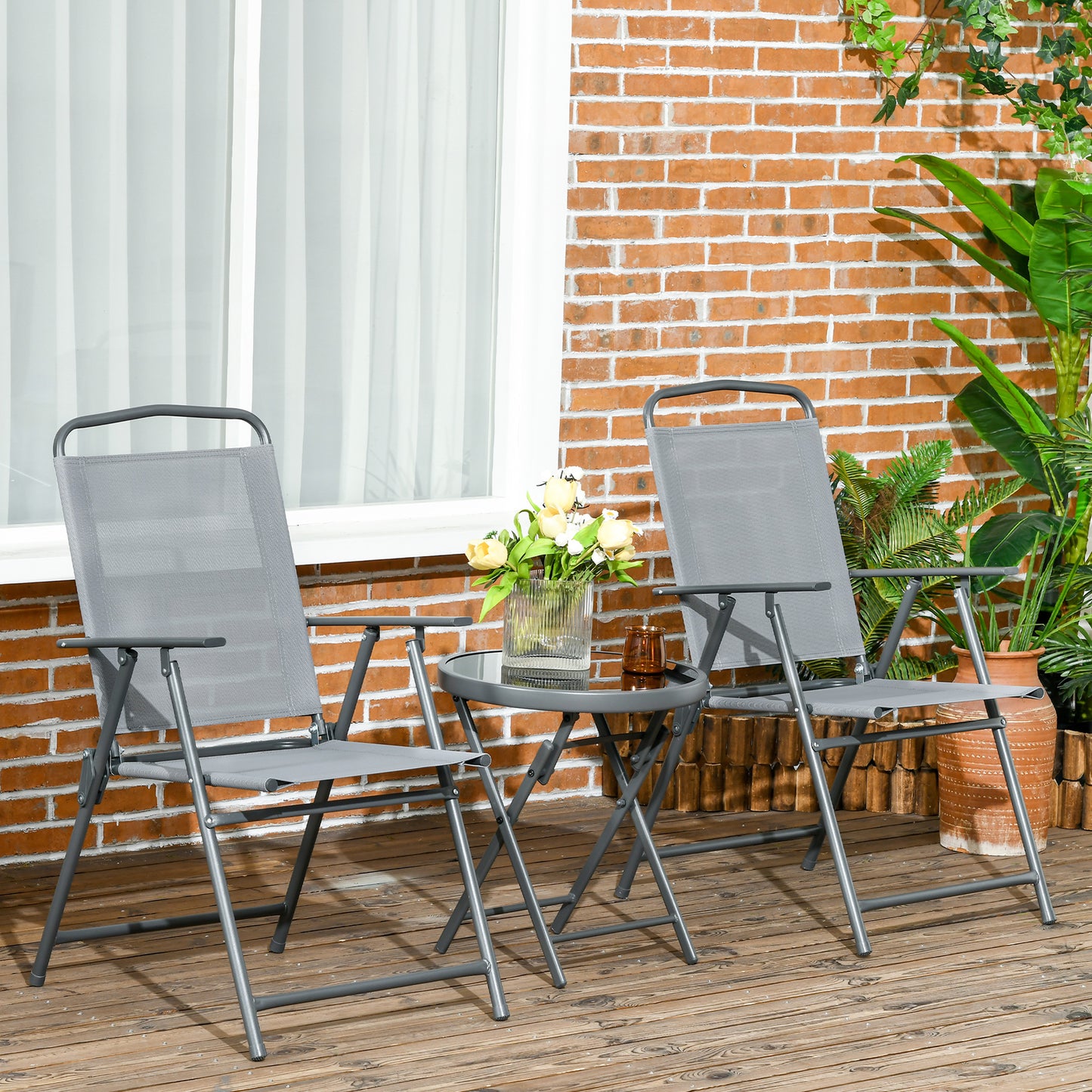 Three-Piece Garden Seat Set, with Glass-Top Table