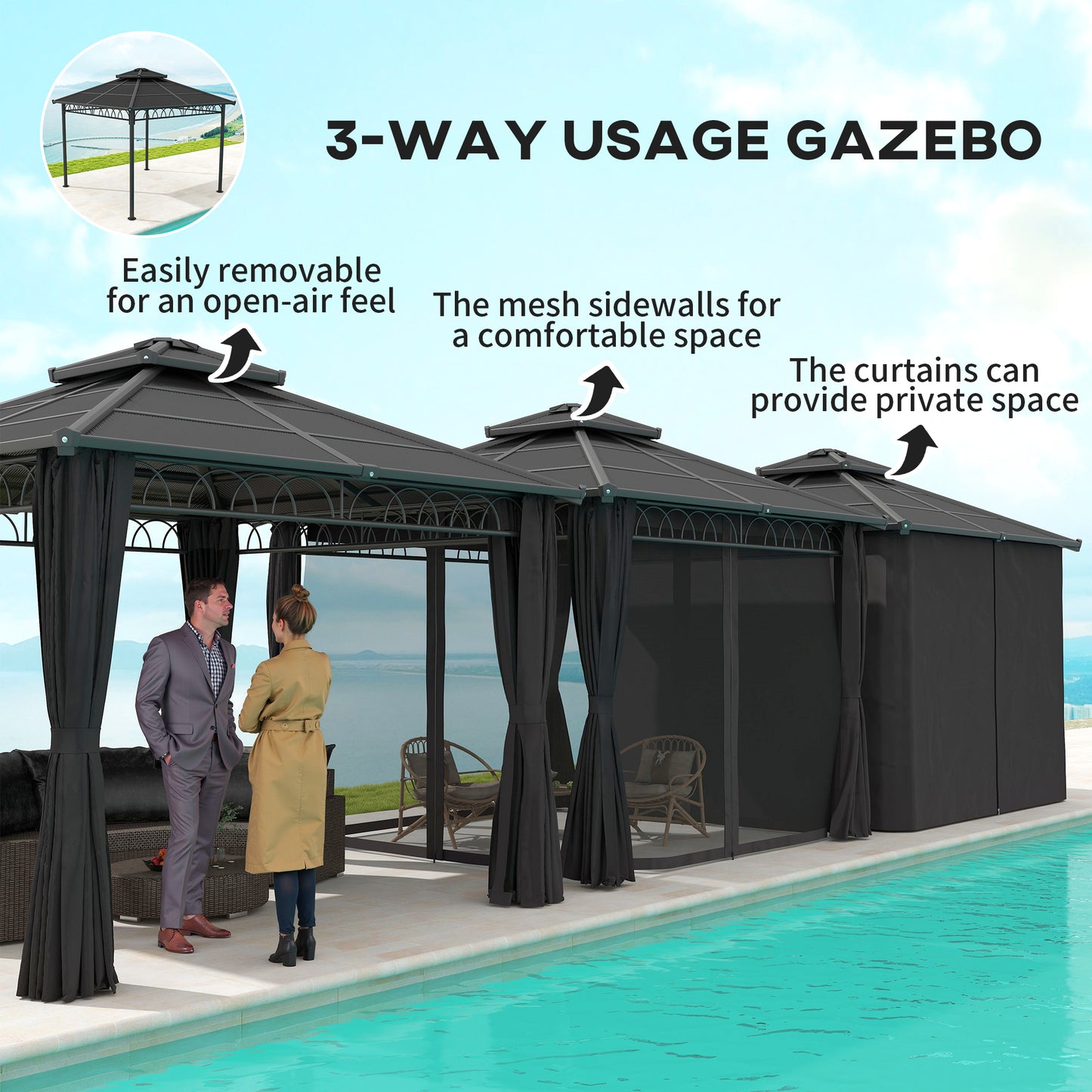 3 x 3 (m) Outdoor Polycarbonate Gazebo
