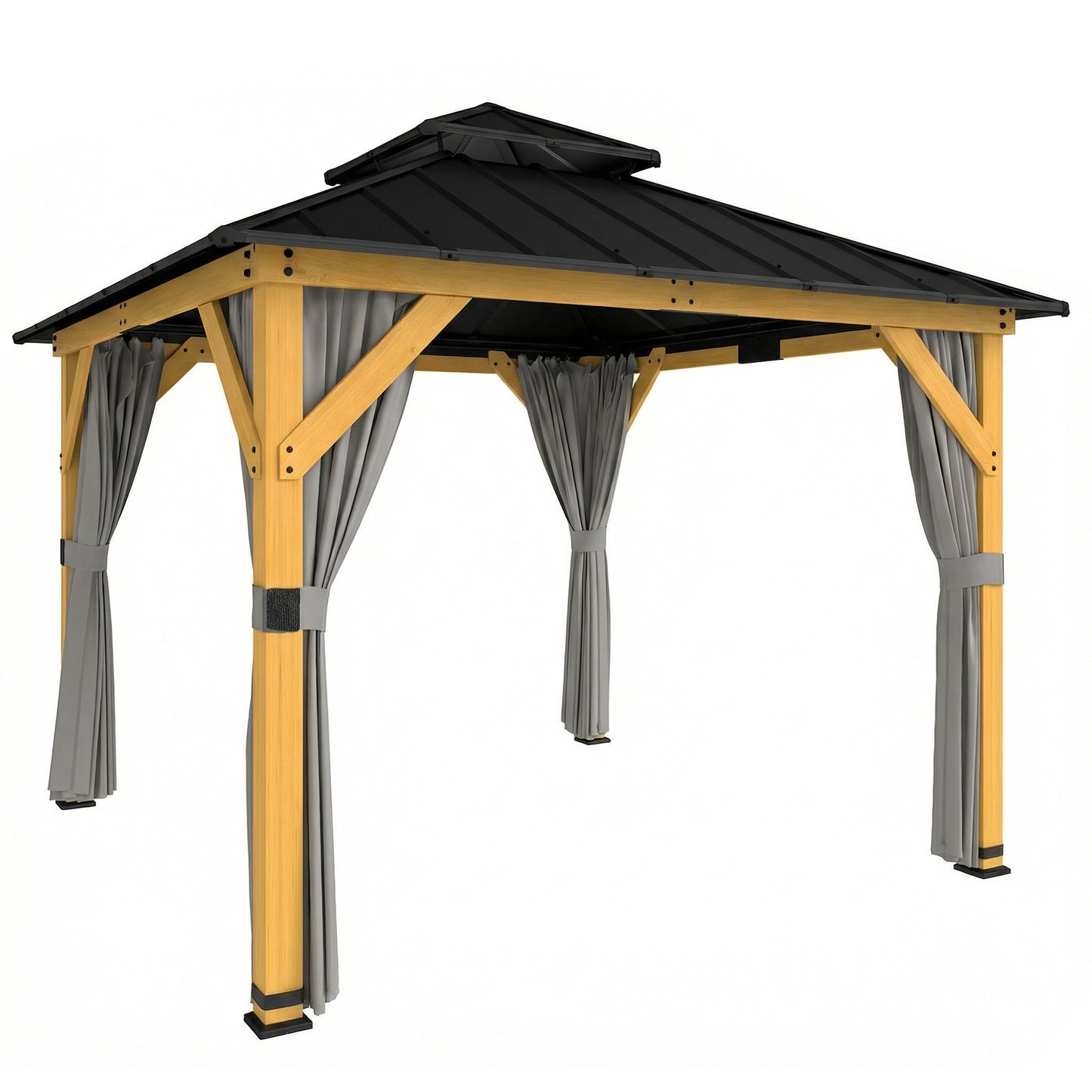 3 x 3 m Outdoor Hardtop Gazebo Canopy with 2-Tier Steel Roof