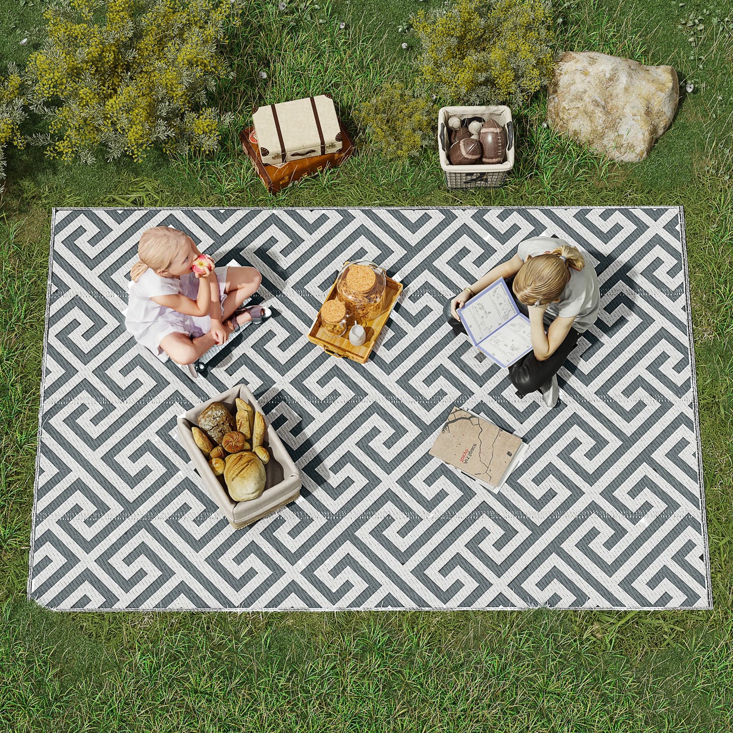 Outdoor Rug Reversible Mat Plastic Straw Rug Portable RV Camping Mat (1)
