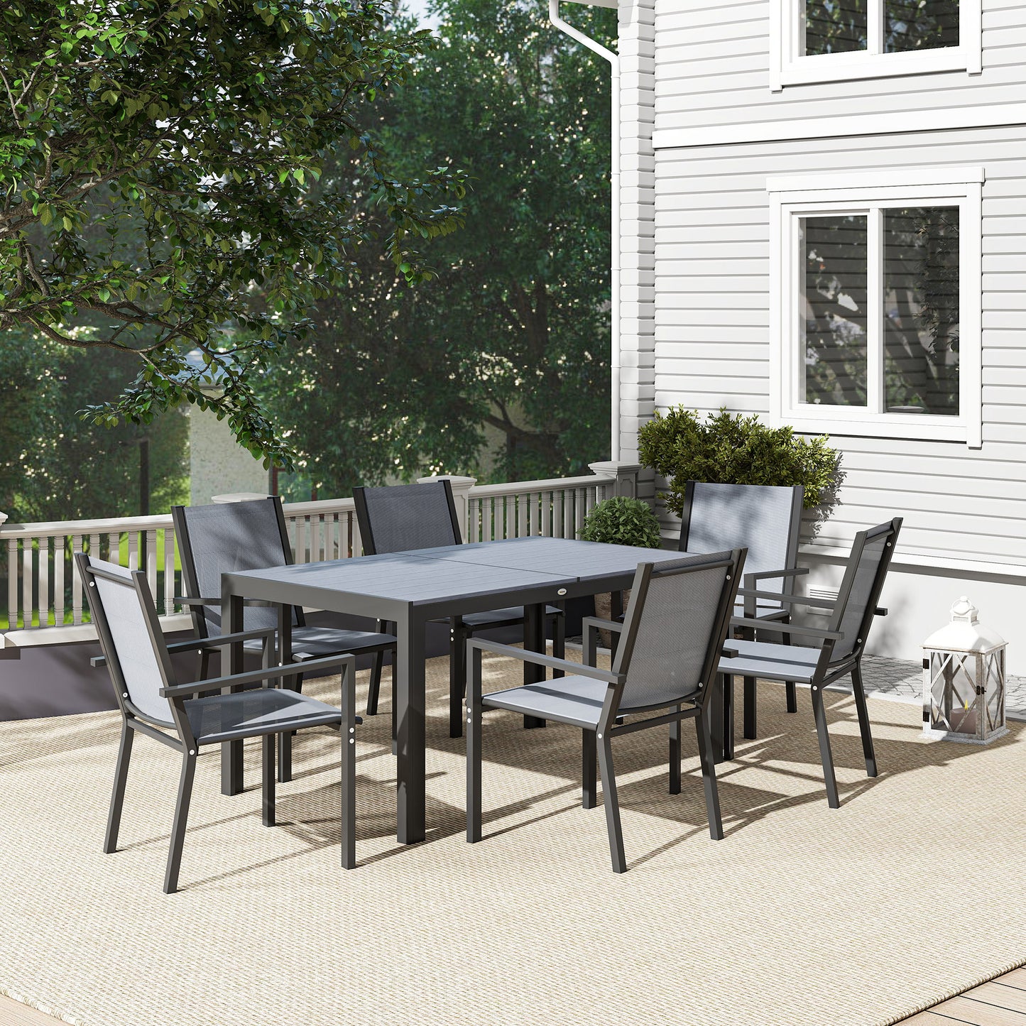 Seven-Piece Garden Dining Set, with Plastic Wood-Top Table