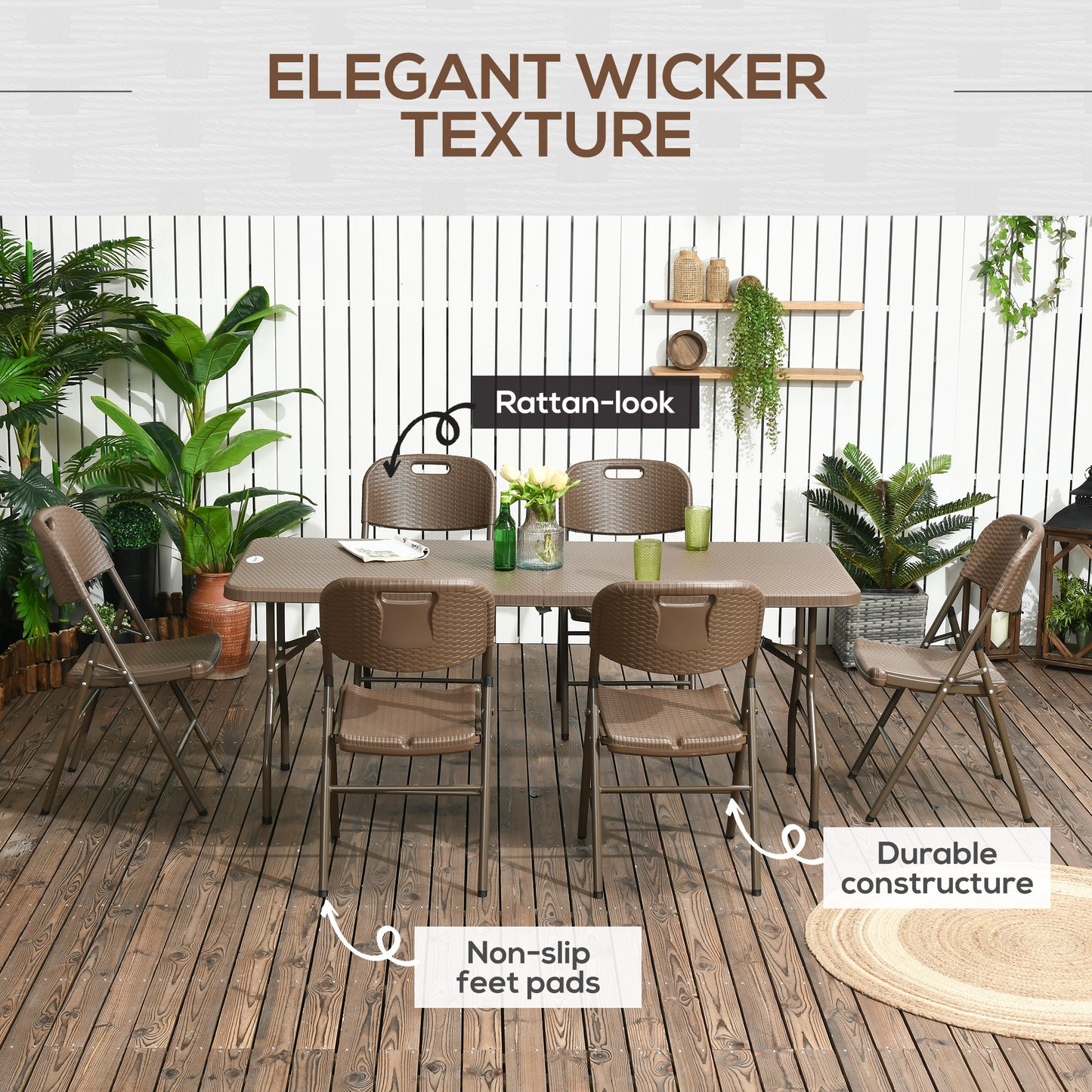 6 Seater Garden Dining Set, Rattan-Style HDPE Garden Furniture Set