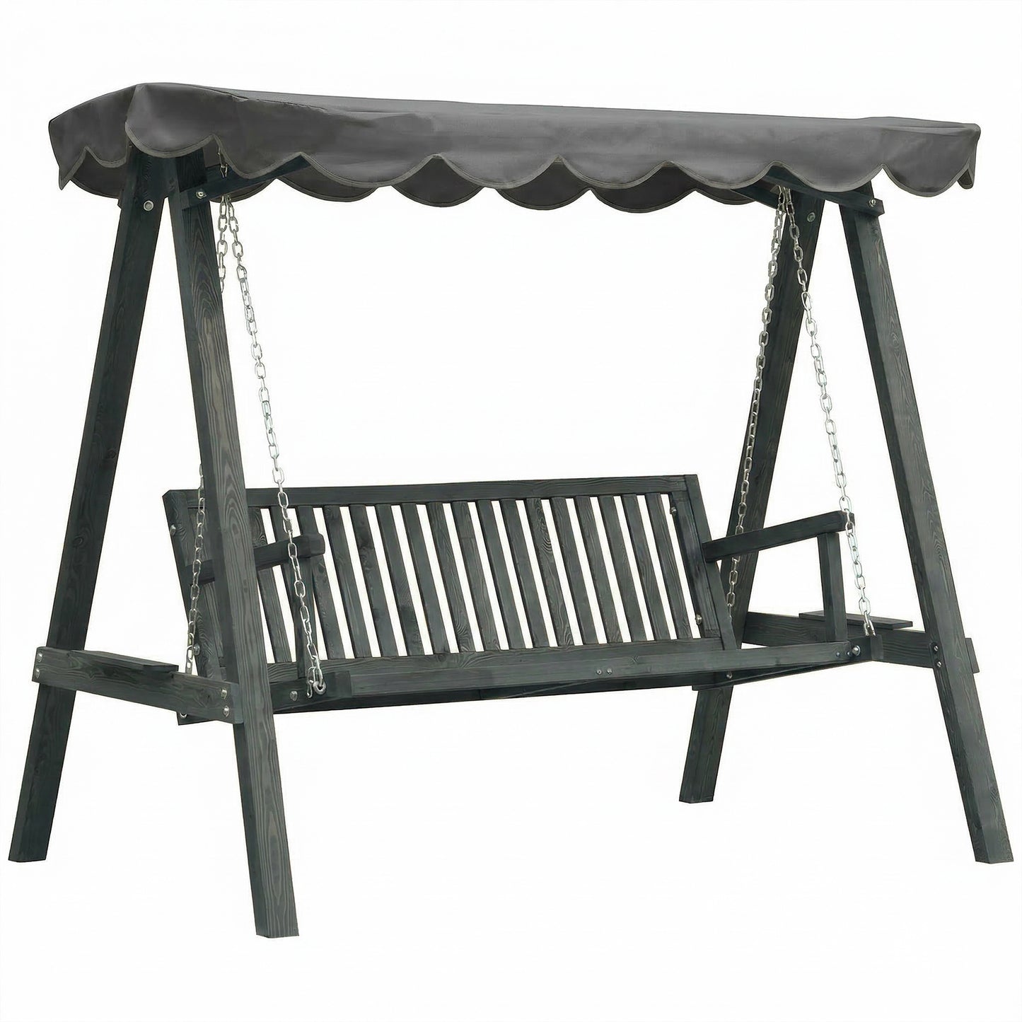 3 Seater Garden Swing Seat with Canopy, Wooden Swing Chair