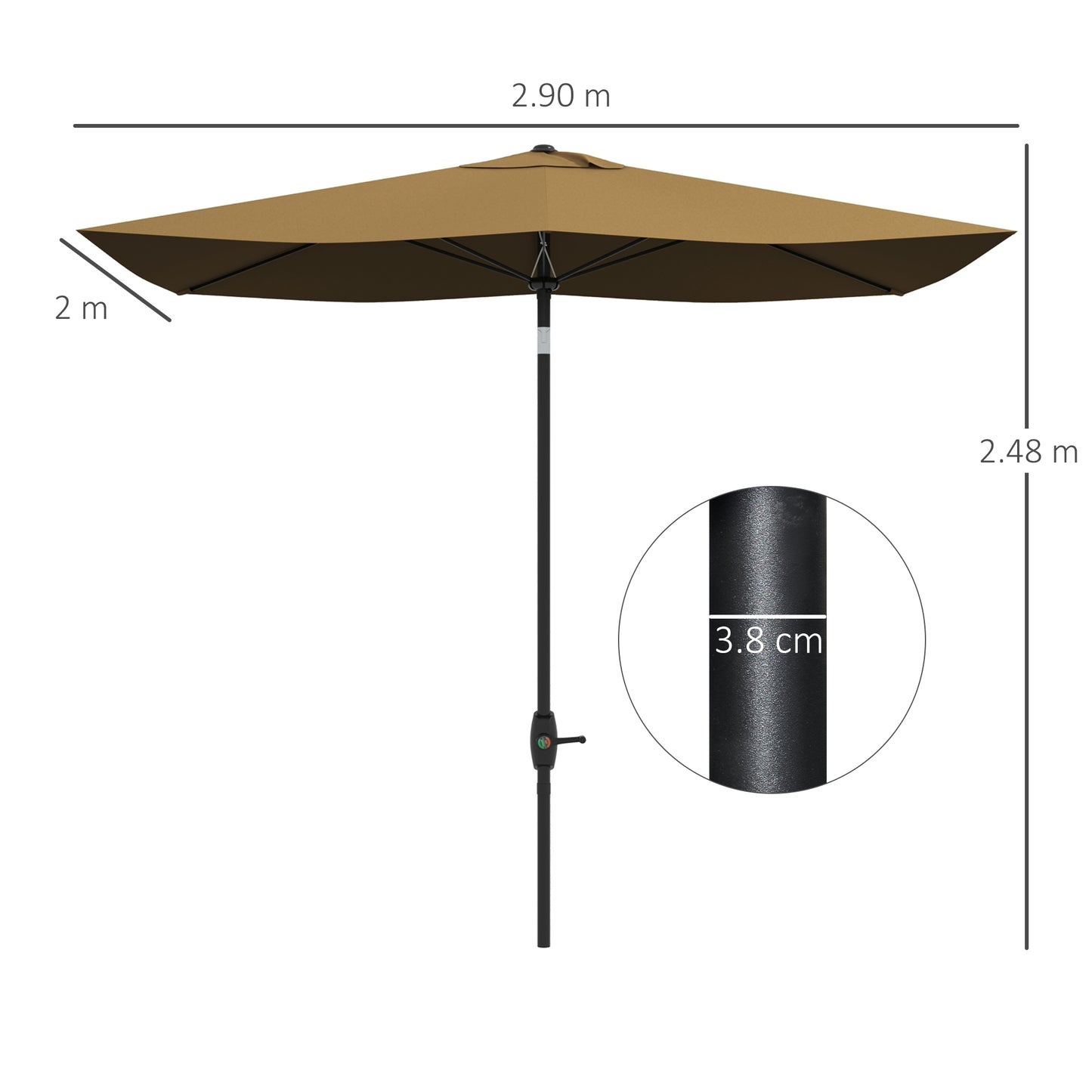 3 x 2 m Garden Parasol Umbrella with Aluminium Pole