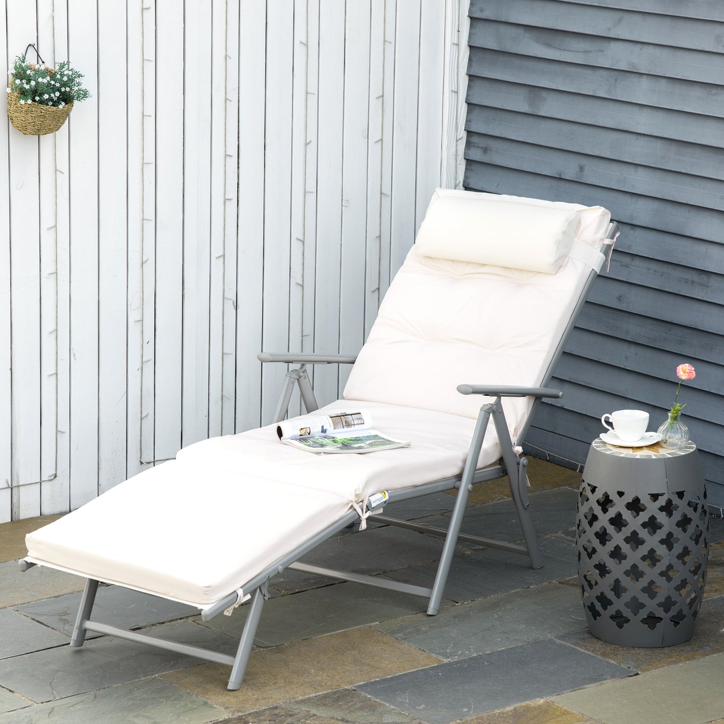 Sun Lounger Steel Frame Outdoor Folding Chaise Texteline Lounge (5)