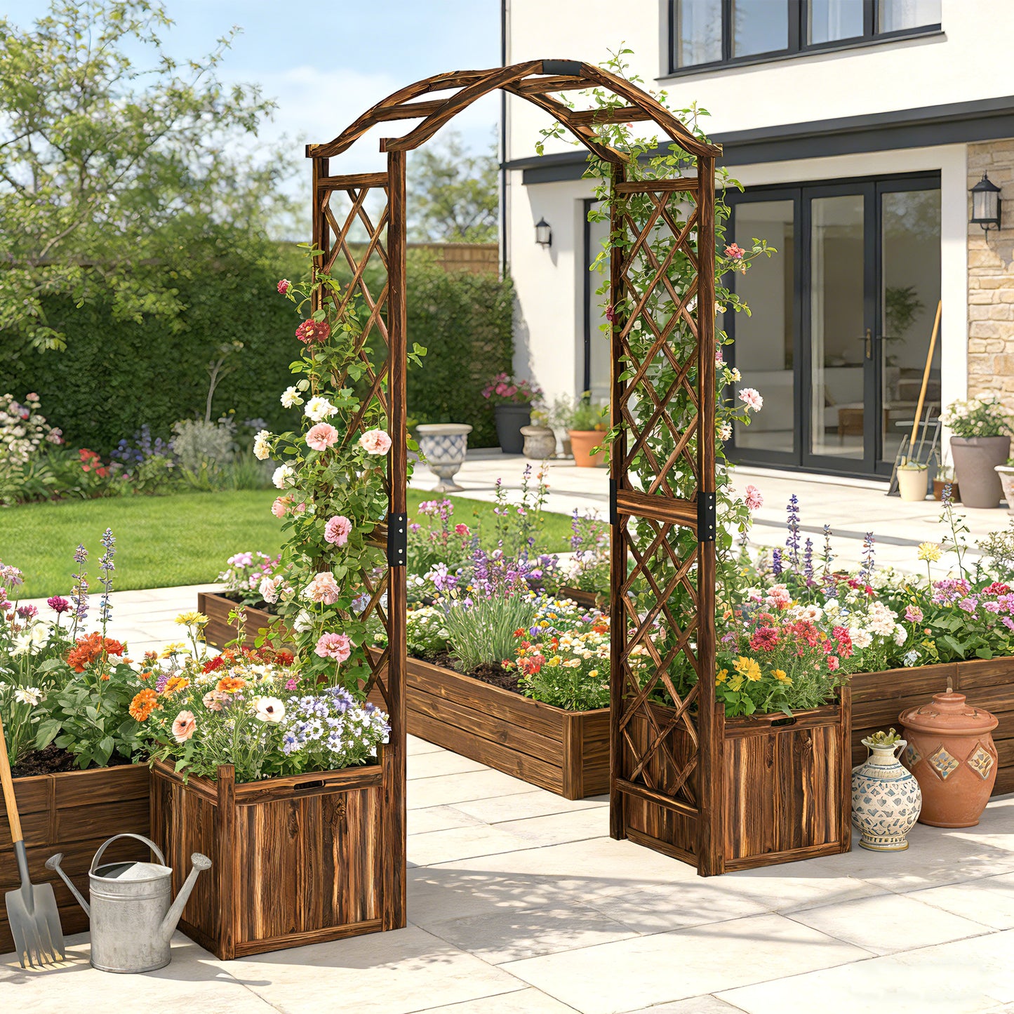 Wooden Garden Arch with 2 Planter Boxes