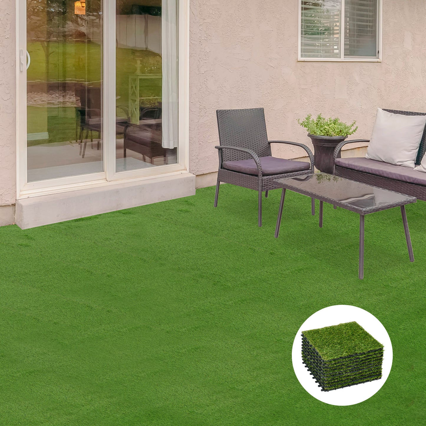 10-Piece Artificial Grass Set, Weatherproof Turf Tiles