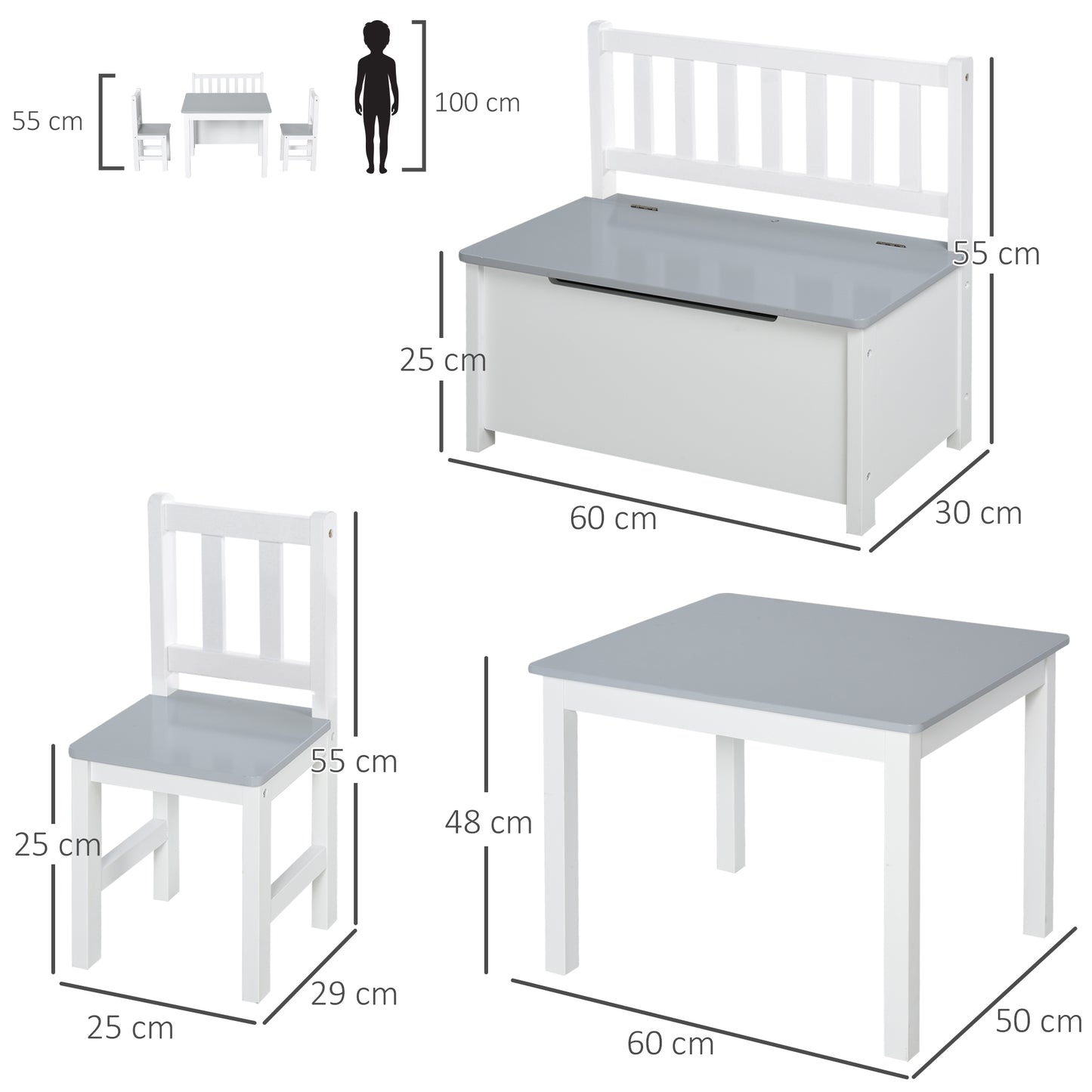 4-Piece Kids Table and Chair Set with 2 Wooden Chairs