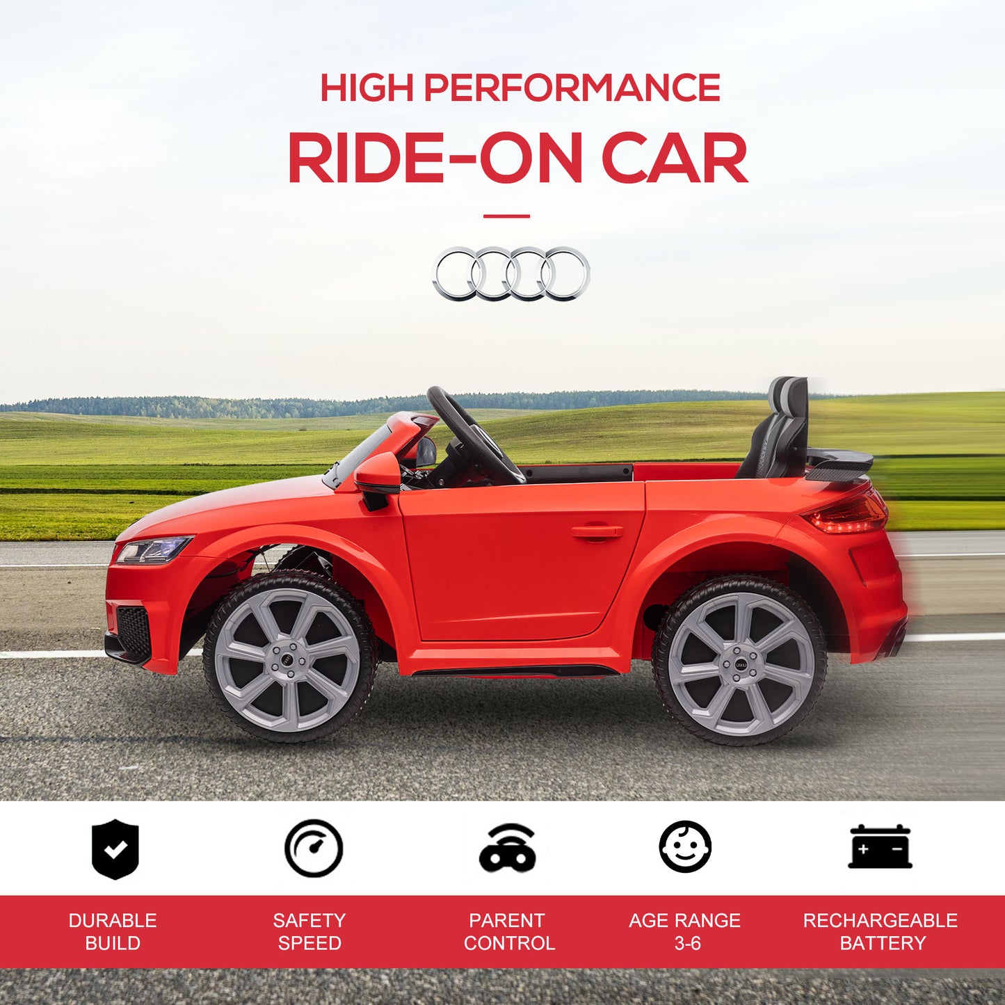 Kids Licensed Audi TT Ride-On Car 12V Battery w/ Remote Suspension (1)