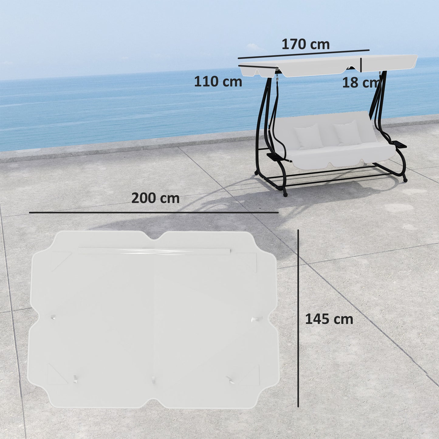 145 x 200Wcm Swing Chair Canopy Replacement