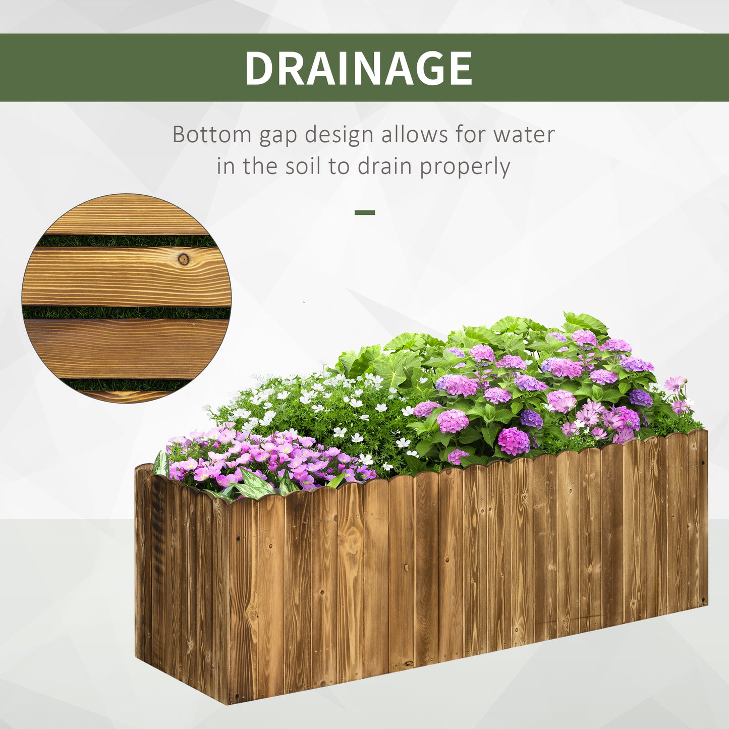 172L Raised Garden Bed, Wooden Rectangle Planter Box