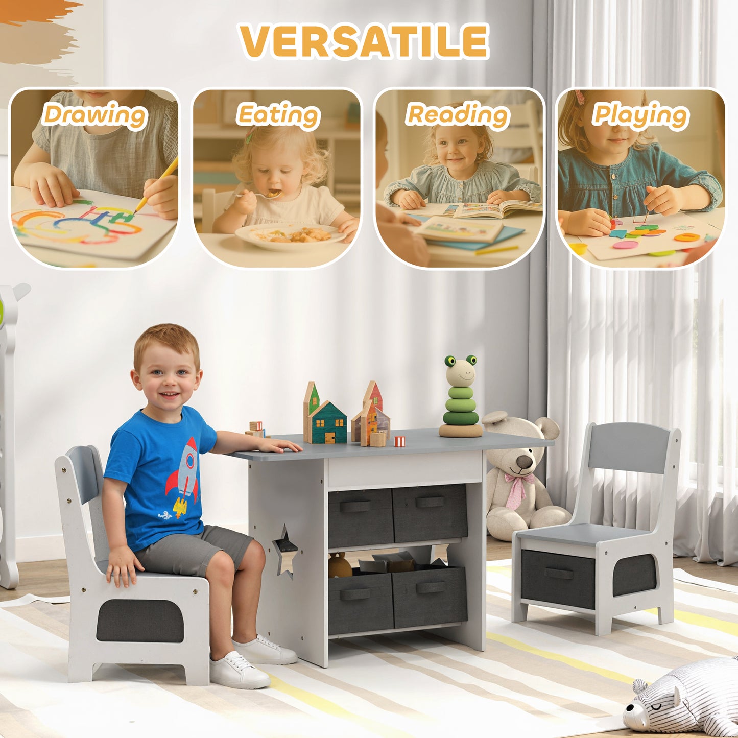 Kids Table and Chair Set, Toddler Table and 2 Chairs Set