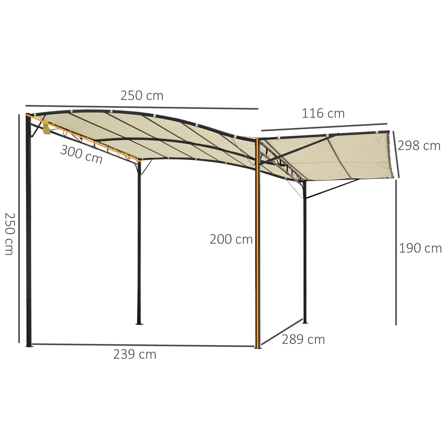 3 x 2.5m Patio Metal Gazebo Door Window Awning Wall Mount Canopy