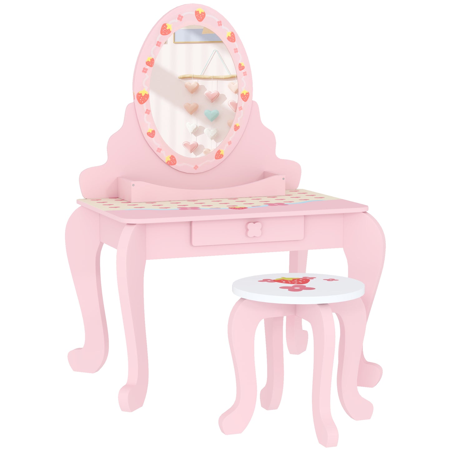 Kids Dressing Table Set, Vanity Table with Stool, Mirror, Drawer (1)