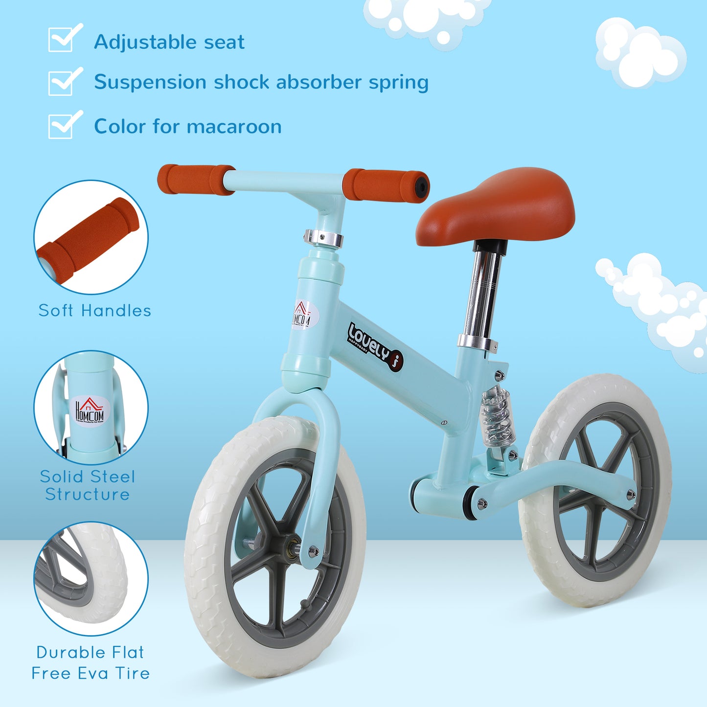 12" Kids Balance Bike No Pedal Bicycle EVA Tyre Adjustable Seat