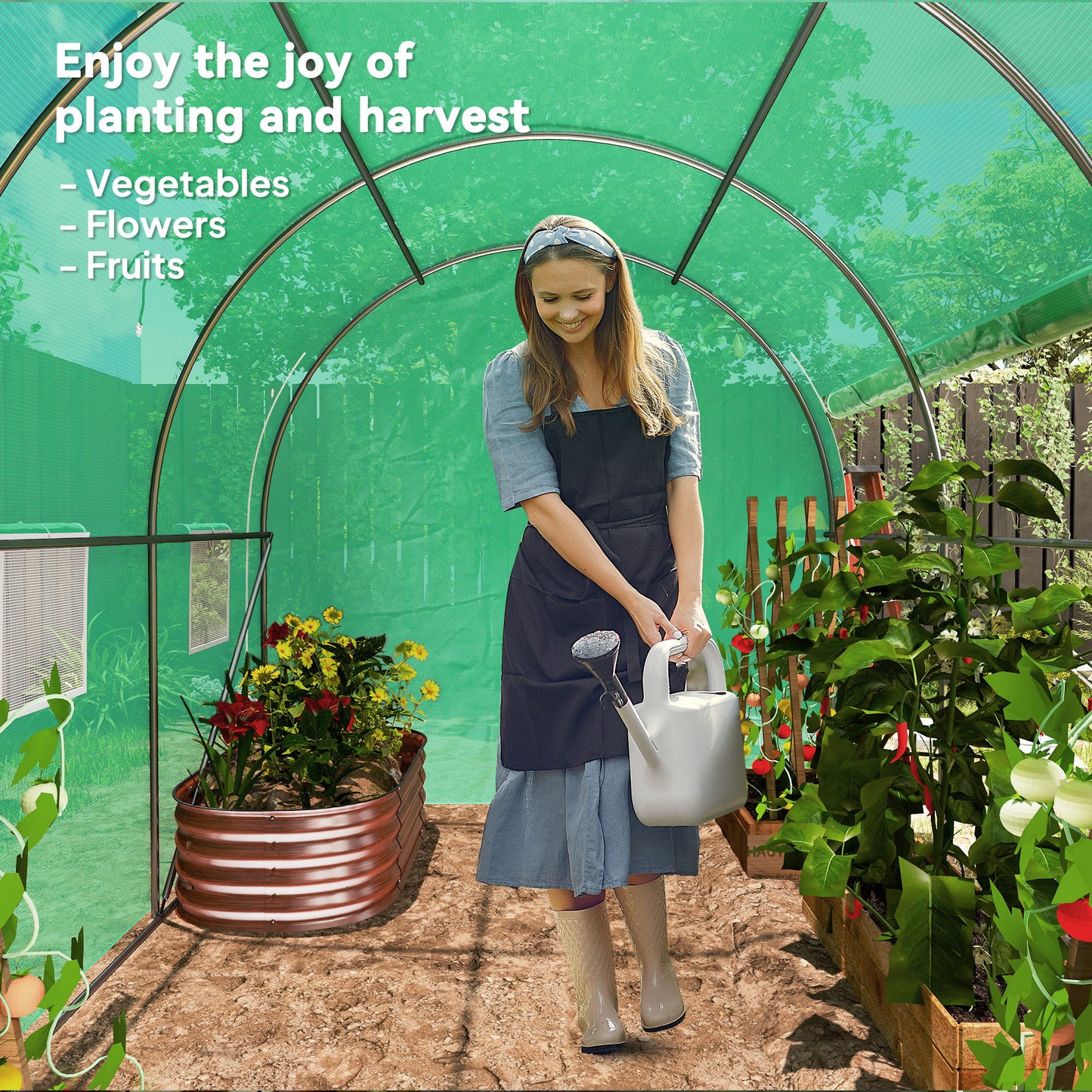 296 x 196cm Steel Frame Polytunnel Greenhouse