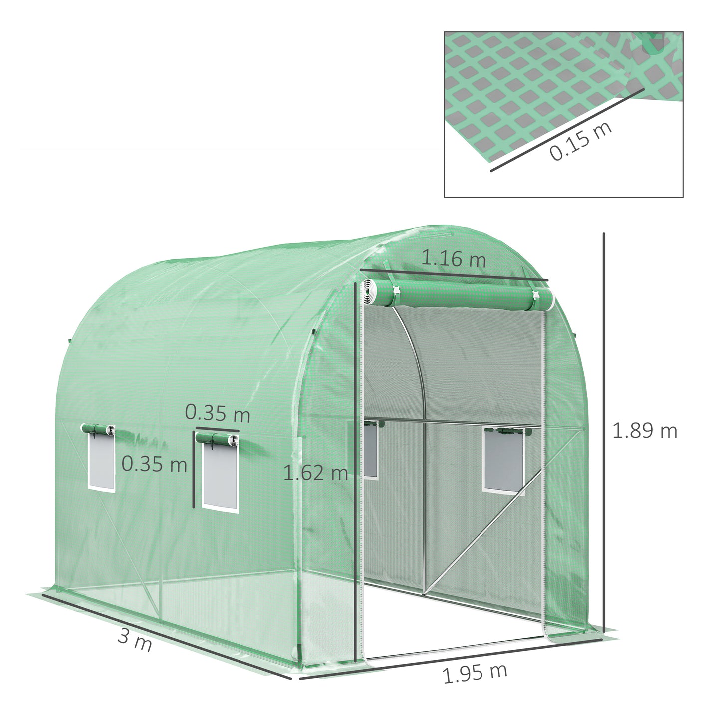 300 x 195cm Walk-In Tunnel Greenhouse
