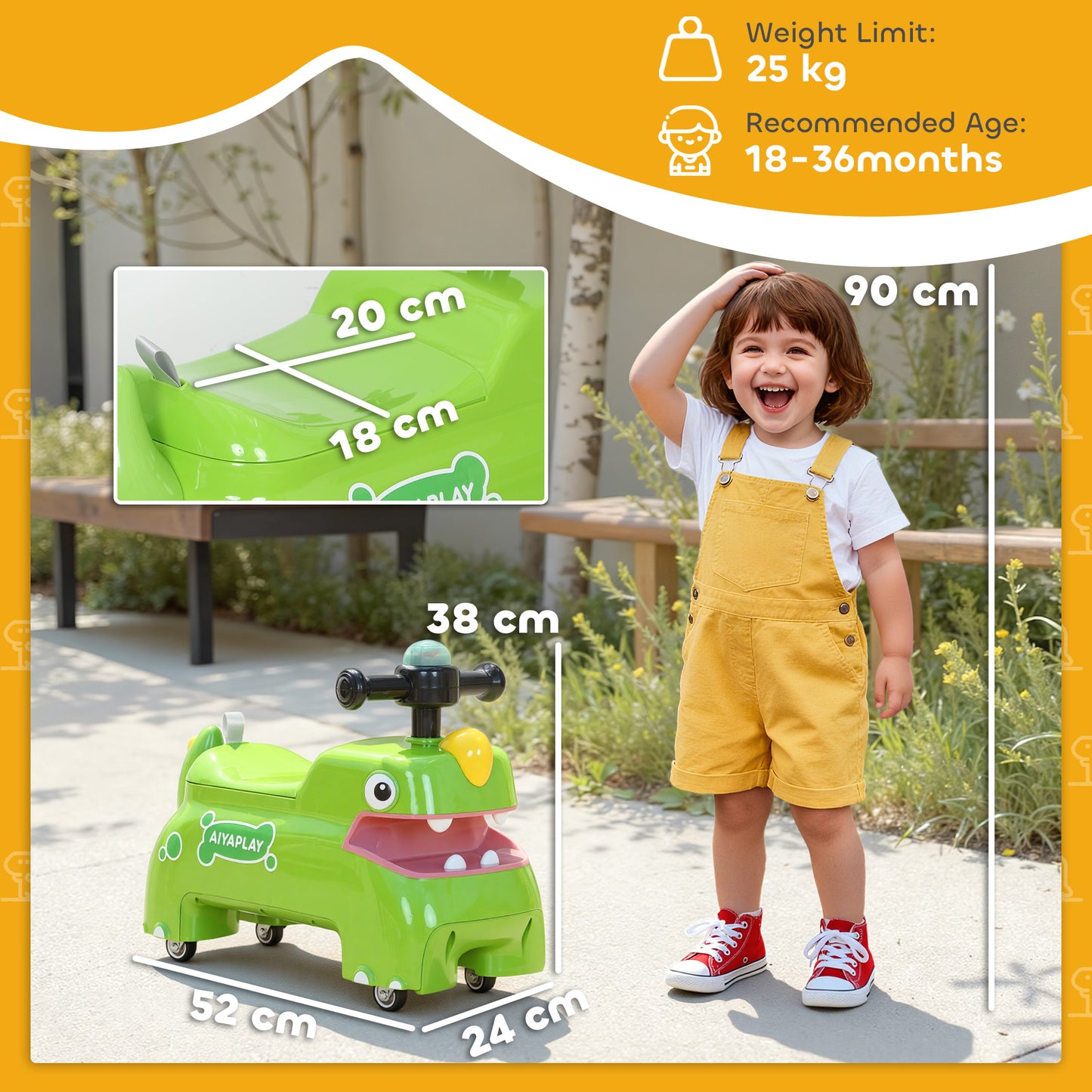 Kids Ride On Car, Dinosaur Foot to Floor Slider with Storage