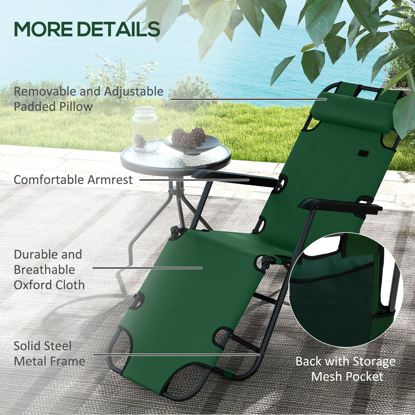 2 Pack 2 in 1 Sun Lounger Folding Reclining Chairs Garden Outdoor