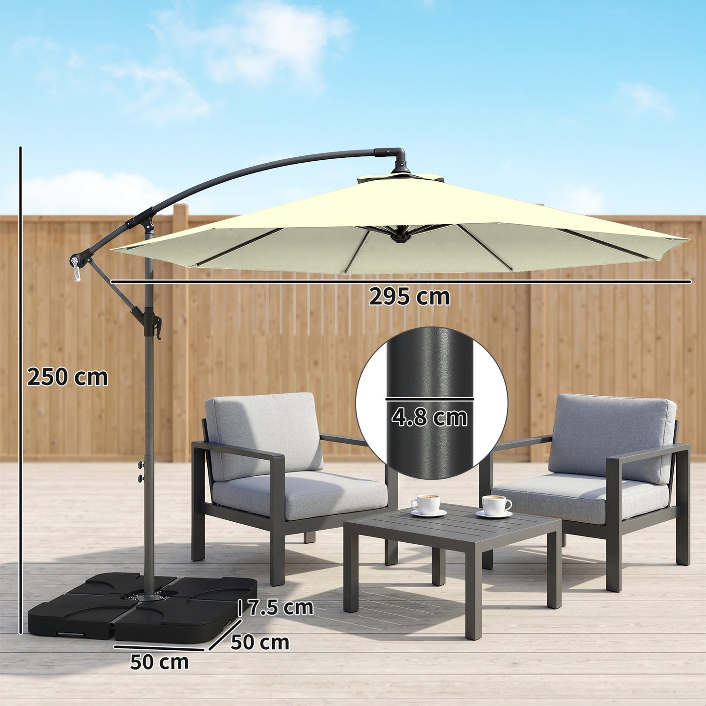 3m Overhanging Parasol, with Base, Weights and Cover