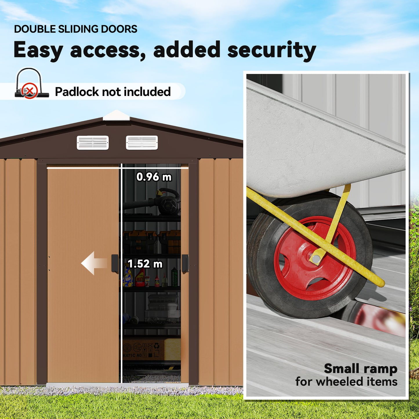 9 x 6ft Metal Garden Shed, Outdoor Storage Tool House