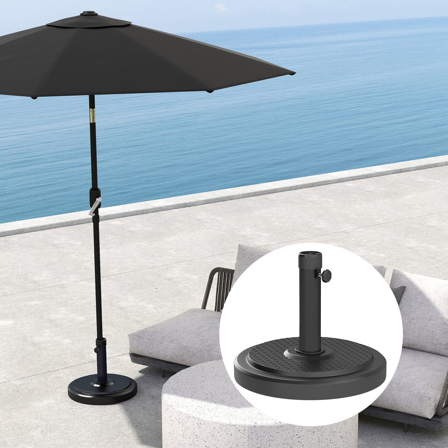 22kg Garden Parasol Base, Round HDPE Sun Umbrella Base